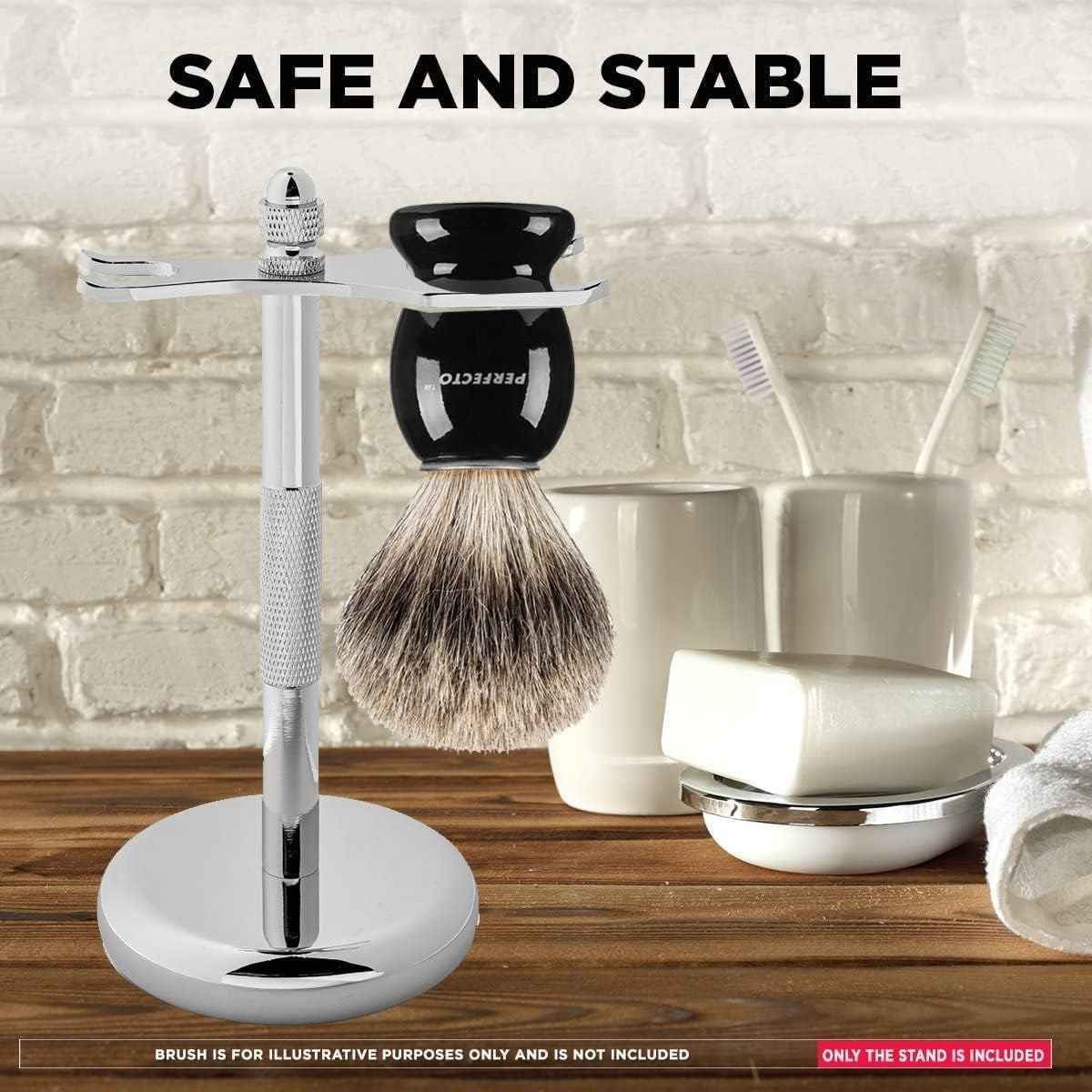 Perfecto Brown Shaver Brush + Chrome Stand Bundle