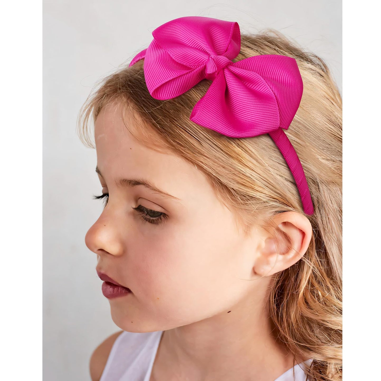 DEEKA Rose Hair Accessories Set - 15 Pieces Uniform Hair Bows, Hair Clips, Headband, Hair Ties for Little Girls - Back to School, Shocking Pink, Grosgrain Ribbon