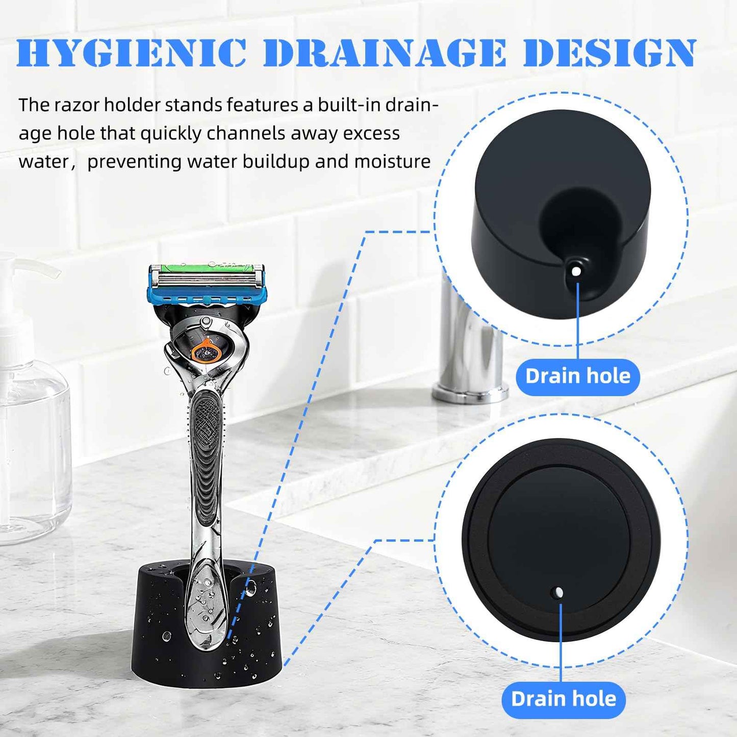 MEIJIAYOU Razor Holder Compatible with Gillette Razor,2 Pack Anti-slip ABS Draining Razor Stand Compatible with Gillette Razor For Bathroom,2PCS Cleaning Brushes Included