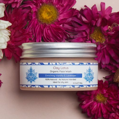 Clay Lotus Organic Face Wash - Hydrating Cleanser for Dry, Mature Skin. Anti-aging, Natural Formula for Reduced Wrinkles and Restored Radiance- Vegan and Moisturizing- For Women & Men