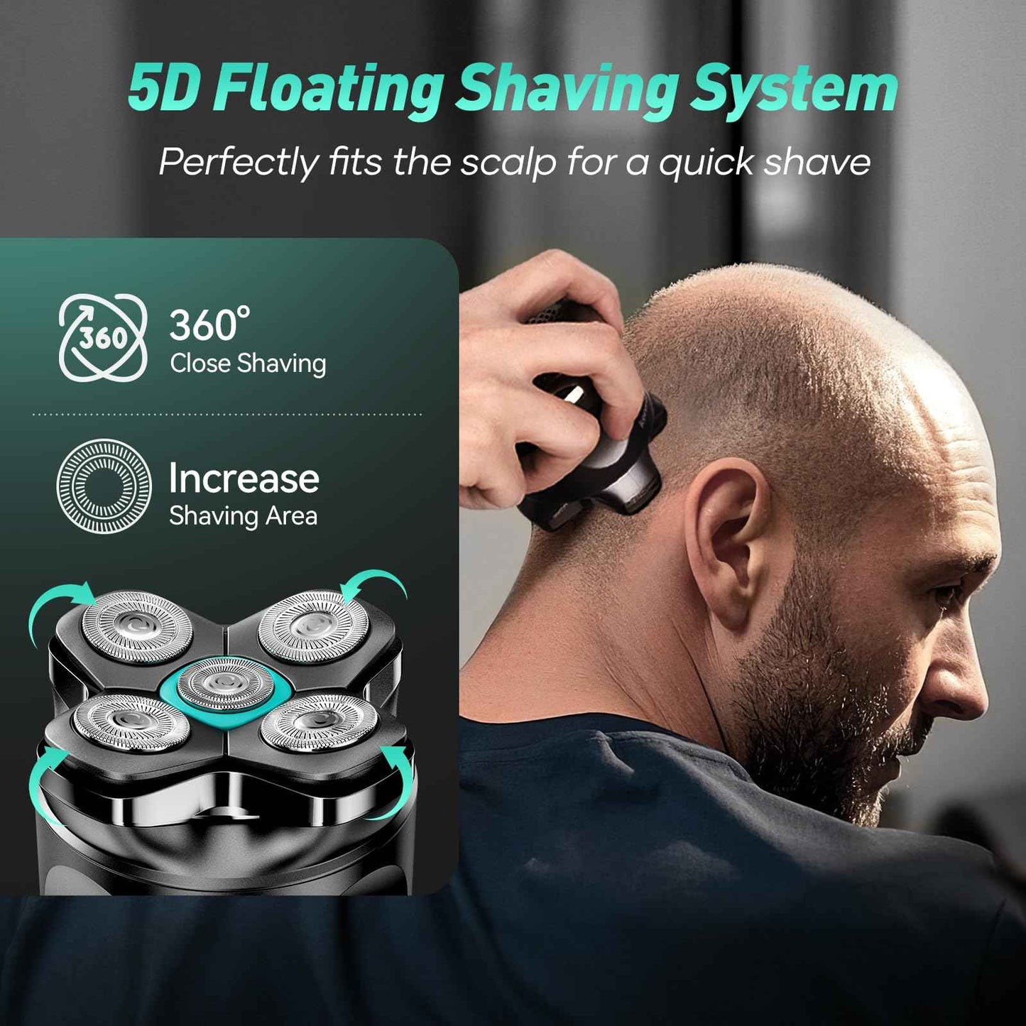 5D Head Shavers for Bald Men - Kensen 2025 Upgraded Large Hair Chamber Bald Head Shavers for Men, Best Head Razors for Bald Mens Waterproof USB-C Rechageable 160min Use for Home Office Travel Gift