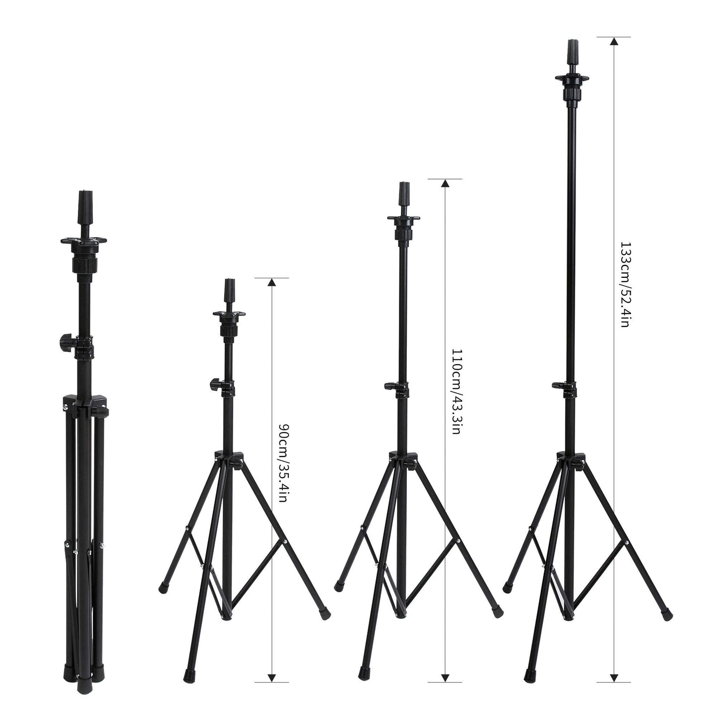 HYOUJIN Wig Head Stand,Wig Stand Tripod Mannequin Head Stand Metal Adjustable Holder for Mannequin Head,Manikin Head,Training Head,Canvas Block Head with Wig Caps,T-Pins,Carry Bag 35.4-52.4 in(Black)