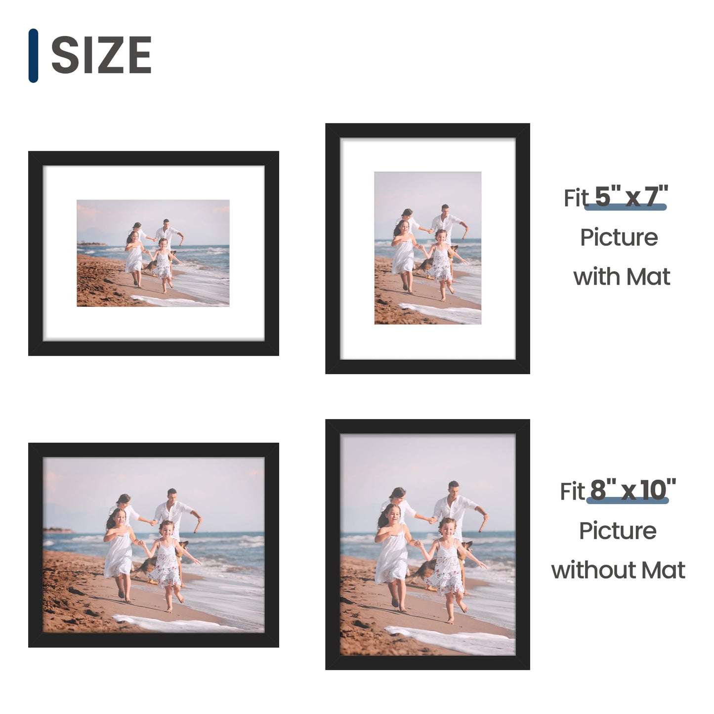 ENJOYBASICS 8x10 Picture Frame, Display Poster 5x7 with Mat or 8x10 Without Mat, Wall Gallery Photo Frames, Black, 2 Pack