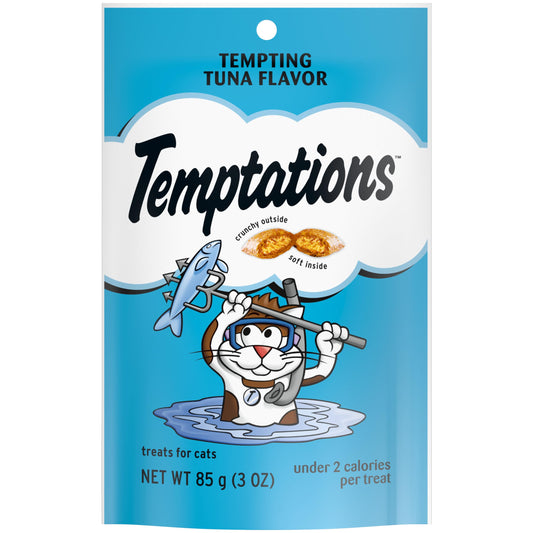 TEMPTATIONS Classic Crunchy and Soft Cat Treats Tempting Tuna Flavor, 3 oz. Pouch (Pack of 12)