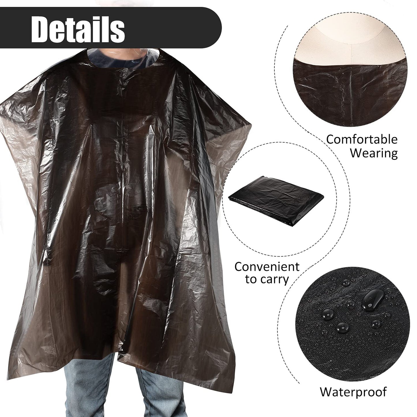 100 Disposable Salon Cape Waterproof Hair Dye Cutting Coloring Apron Shawl Barber Shampoo Cape (Black, 51.2 x 36.2 Inch)