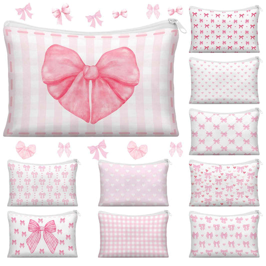 Reginary 10 Pcs Coquette Bow Cosmetic Bag for Woman Wedding Mother's Day Nurses Day Aesthetic Makeup Bag Lovely Heart Preppy Pouch Zipper Coquette Party Favor for Team Bestie Family(Pink,Lovely Heart)