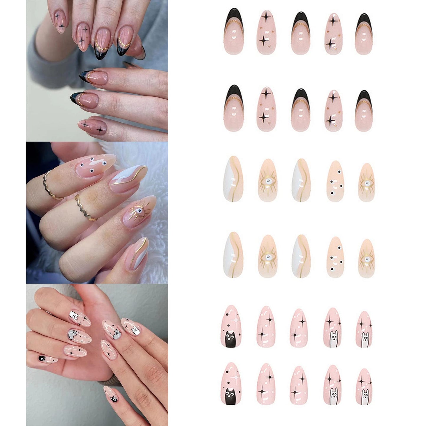 3Packs (72 Pcs) Press on Nails Medium Glue on Nails Nude Pink Full Cover Cute Fake Nails Glossy Stick on Nails French False Nails with Glue Acrylic Nails for Women