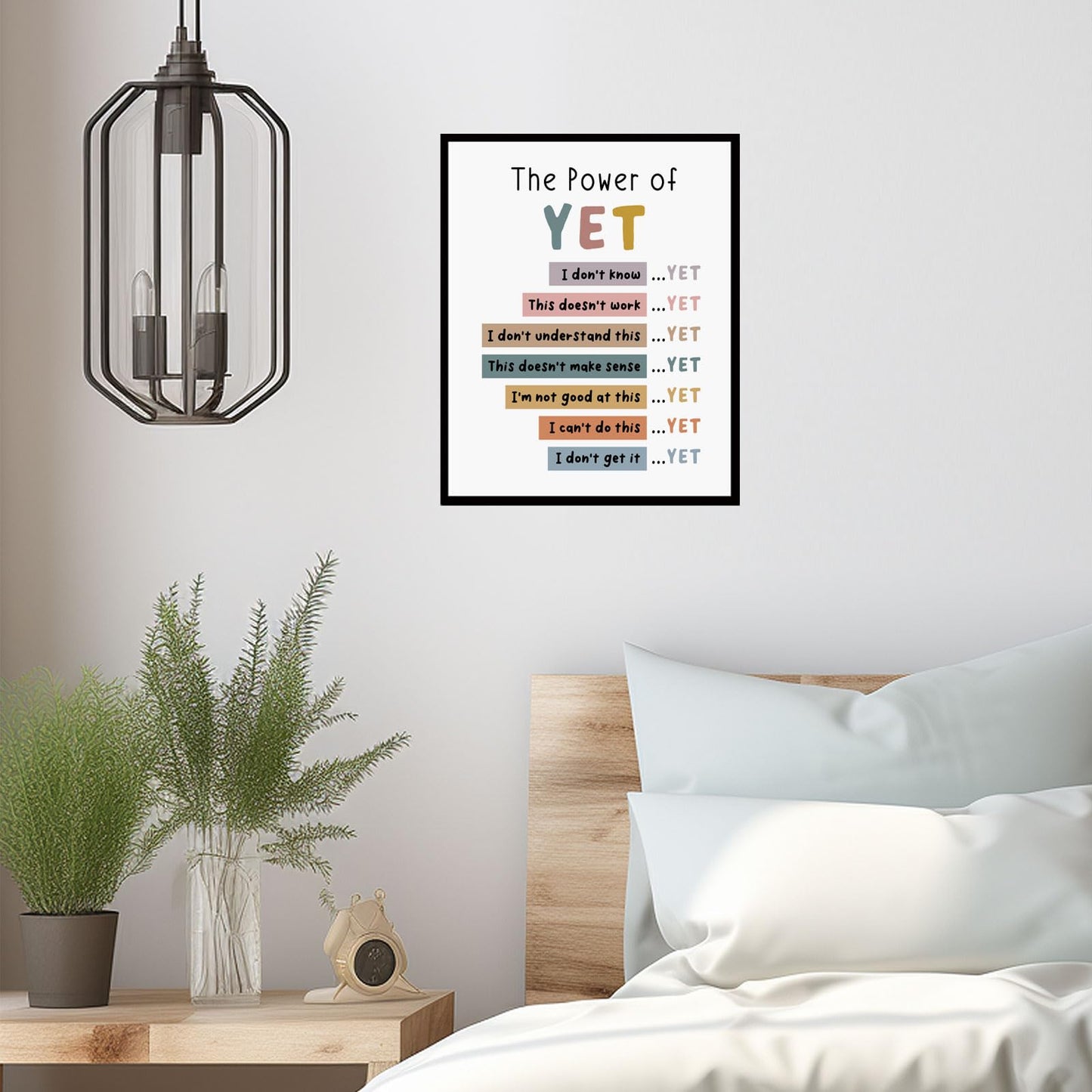 The Power of Yet Print Therapy Office Decor Poster Kids Room Wall Decor Boho Classroom Growth Mindset Mental Health Poster Classroom Decor School Counselor Power of black framed (8x10 Print + Framed)