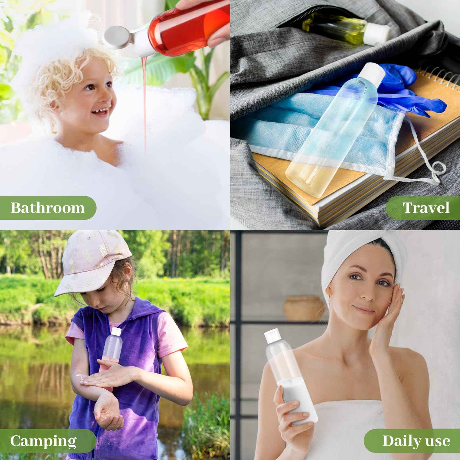 Neendohome 2 Pack 8 oz Travel Squeeze Bottles with Flip Caps Refillable Empty Plastic Containers for Toiletries Shampoo Lotions Oils