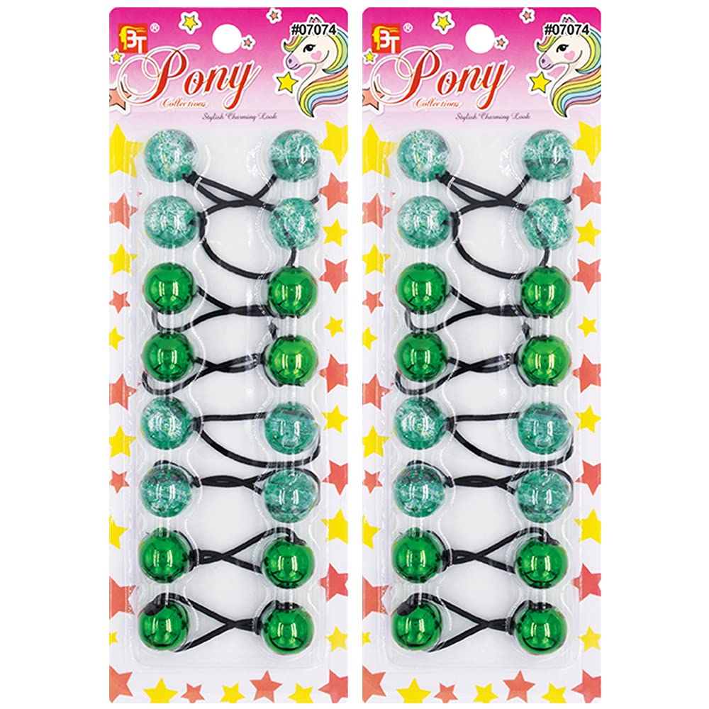 16 Pcs 20mm Hair Ties Hair Accessories for Girls Galactic Hair Ties with Balls Bubble Twinbead Ponytail Holders (Green)