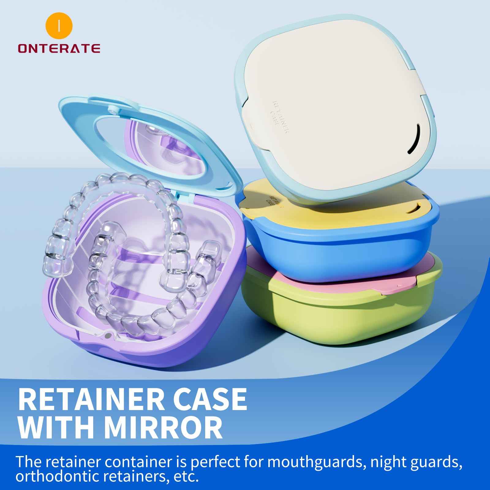 ONTERATE Magnetic Retainer Box with Mirror, Compact Denture Case with Vent Holes & Retainer Remover Tool & Chewies & Brush, Protable Aligner Cleaner Case for Night Mouth Guards, Braces (Pink Green)