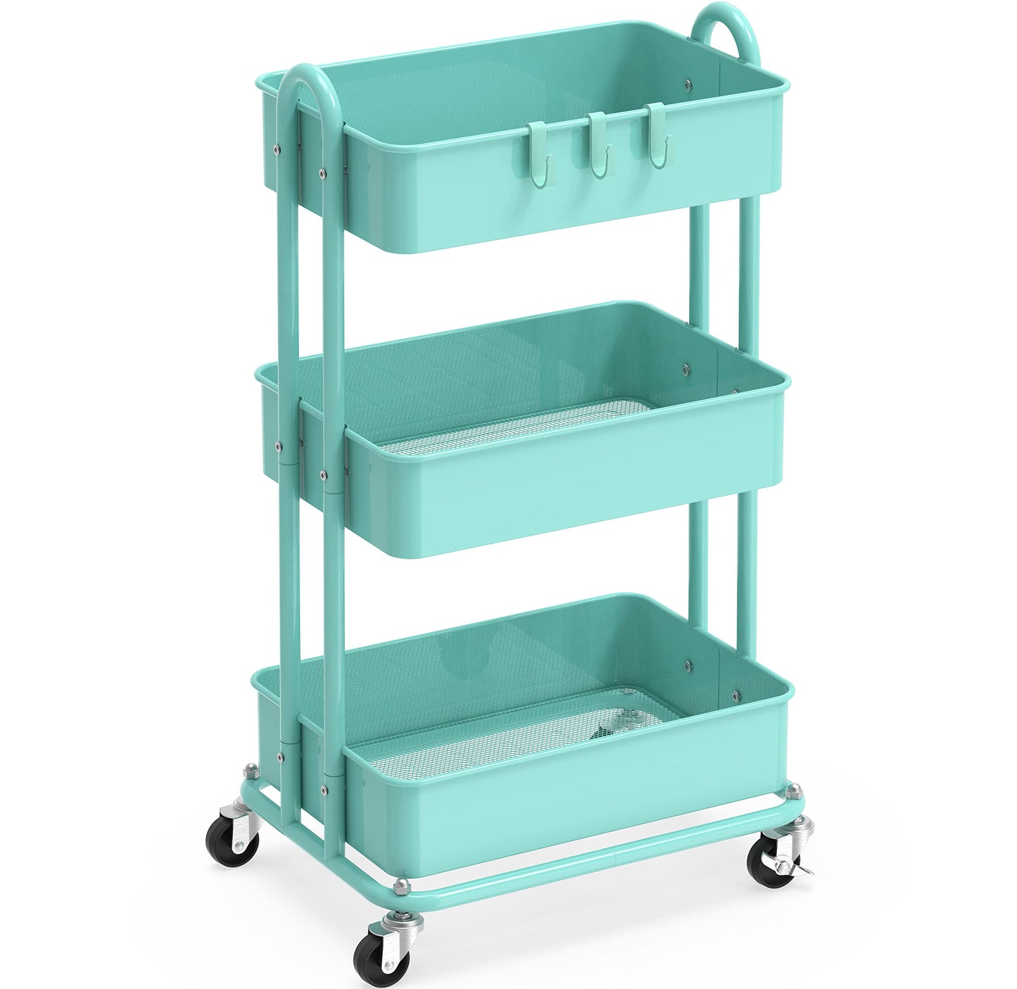 Simple Houseware Heavy Duty 3-Tier Metal Utility Rolling Cart, Turquoise