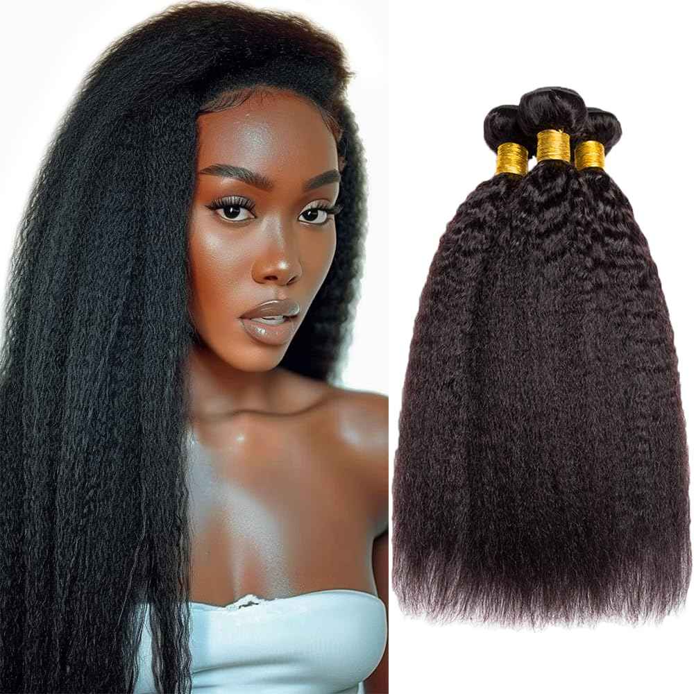 Yaki Straight Human Hair Bundles Kinky Straight Bundles Natural Black Color Double Weft 14 16 18 Inch Yaki Bundle Brazilian Virgin Remy Hair Extensions Quick Weave For Women Deals