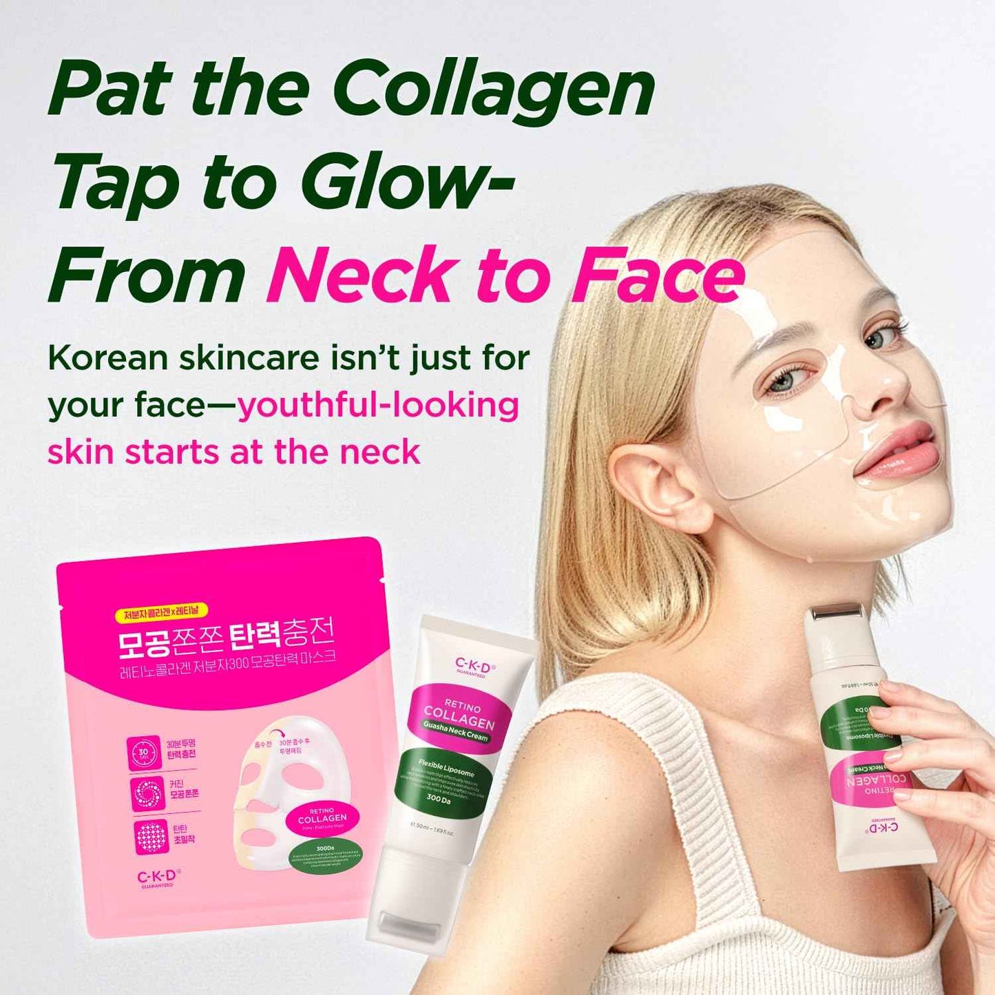 CKD Retino Collagen Gua Sha Neck Cream - Firming Cream for Neck and Jawline Tightening, Lifting, and Wrinkle Reduction with Stainless Steel Roller. Korean Skin Care,1.69 fl oz.