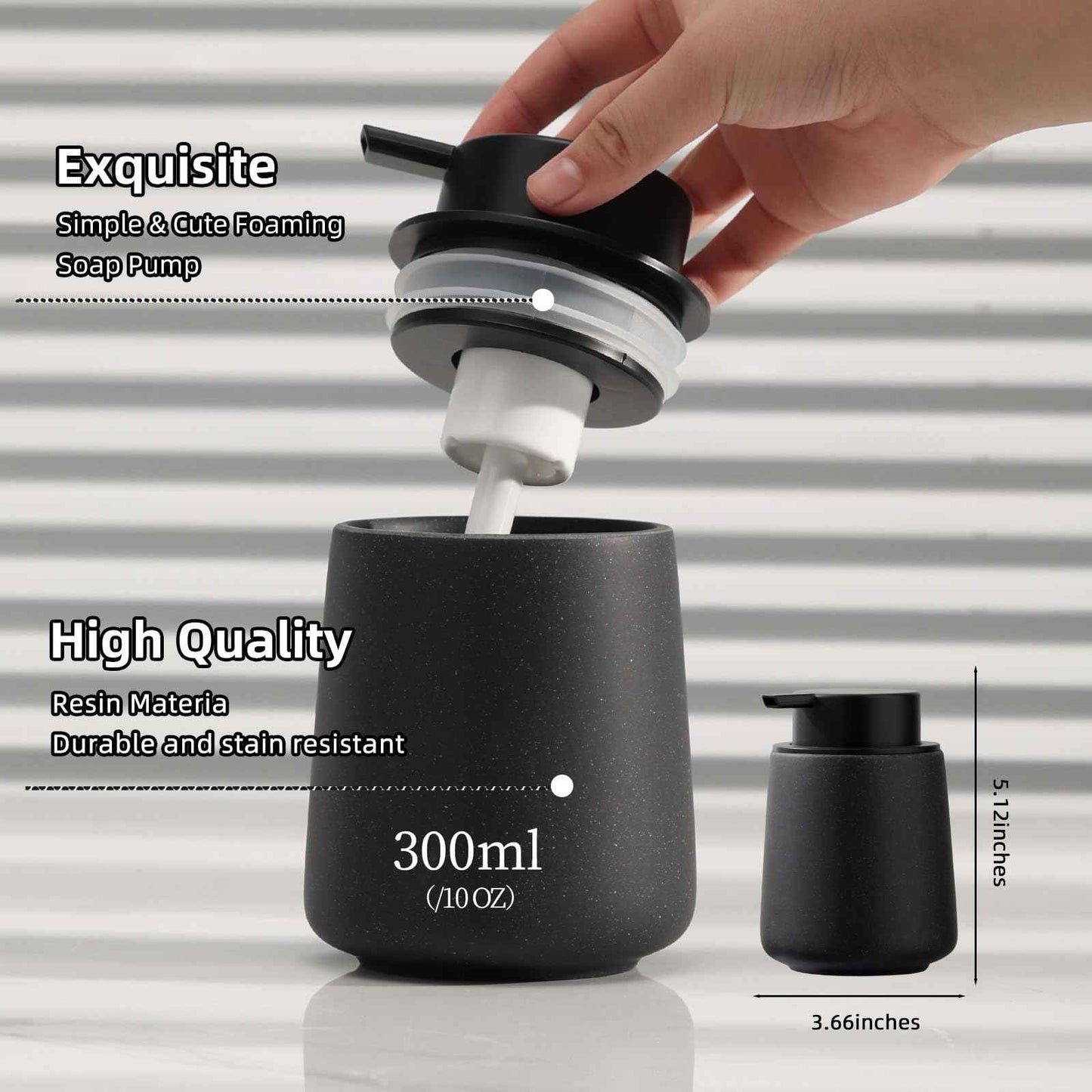 Haocoott Foaming Soap Dispenser Pump 12OZ, Refillable Foam Hand Dish Soap Dispenser Bottle Jar for Bathroom Kitchen Sink Countertop Home Decor - Black