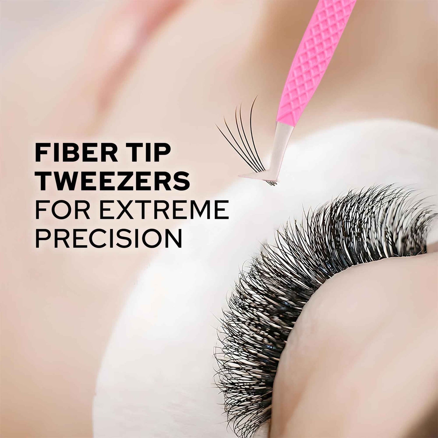 M LASH Tweezers for Eyelash Extensions (Set of 4) - Professional Lash Extension Tweezers - Fiber Tip, Japanese Steel, Diamond Grip Eyelash Extension Tweezer set (White)