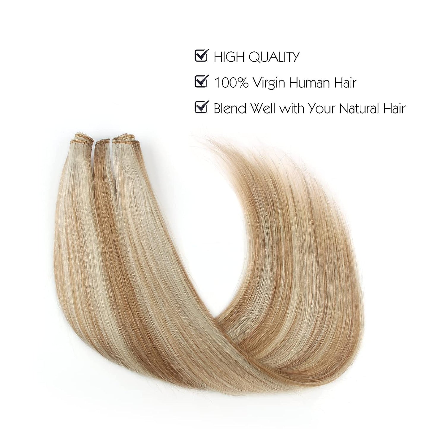 Sassina Invisible Wire Hair Extensions with Transparent Wire 16 Inch 80g Highlight Ash Blonde to Platinum Blonde Remy Hair Extensions, P8-60