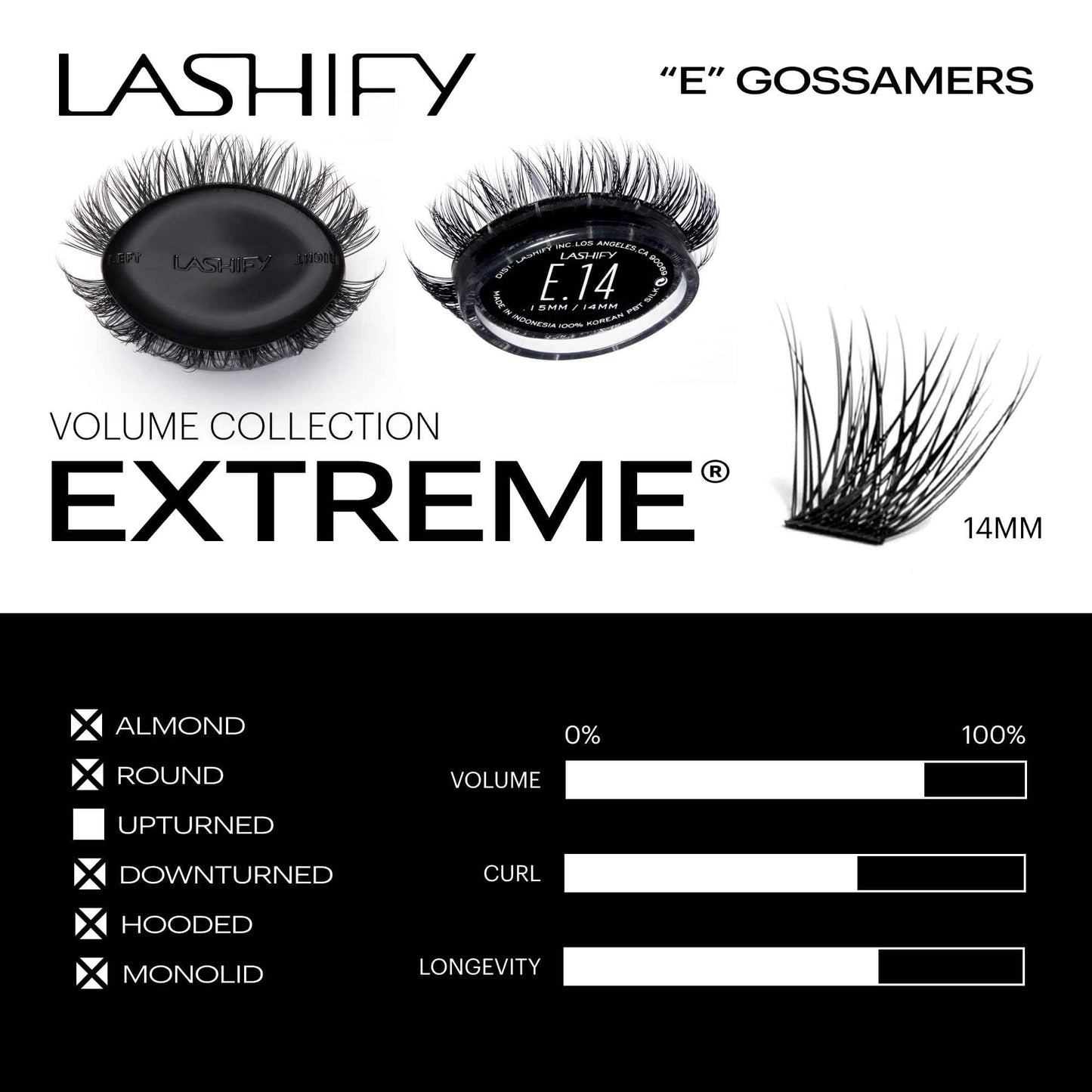 Lashify Extreme 14mm Gossamer DIY Eyelash Extensions Refill, Black, Easy False Lashes To Add Tremendous Volume