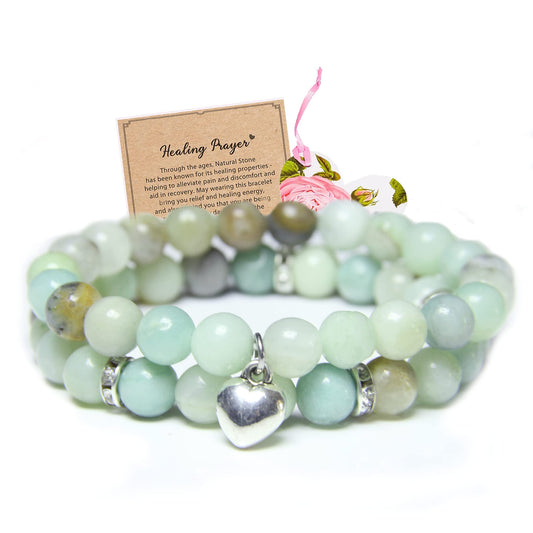 Healing Bracelets for Women - Amazonite Bracelet - Healing Prayers Crystal Bracelet, 8mm Natural Stone Anti Anxiety Stress Relief Yoga Beads Get Well Soon Gifts