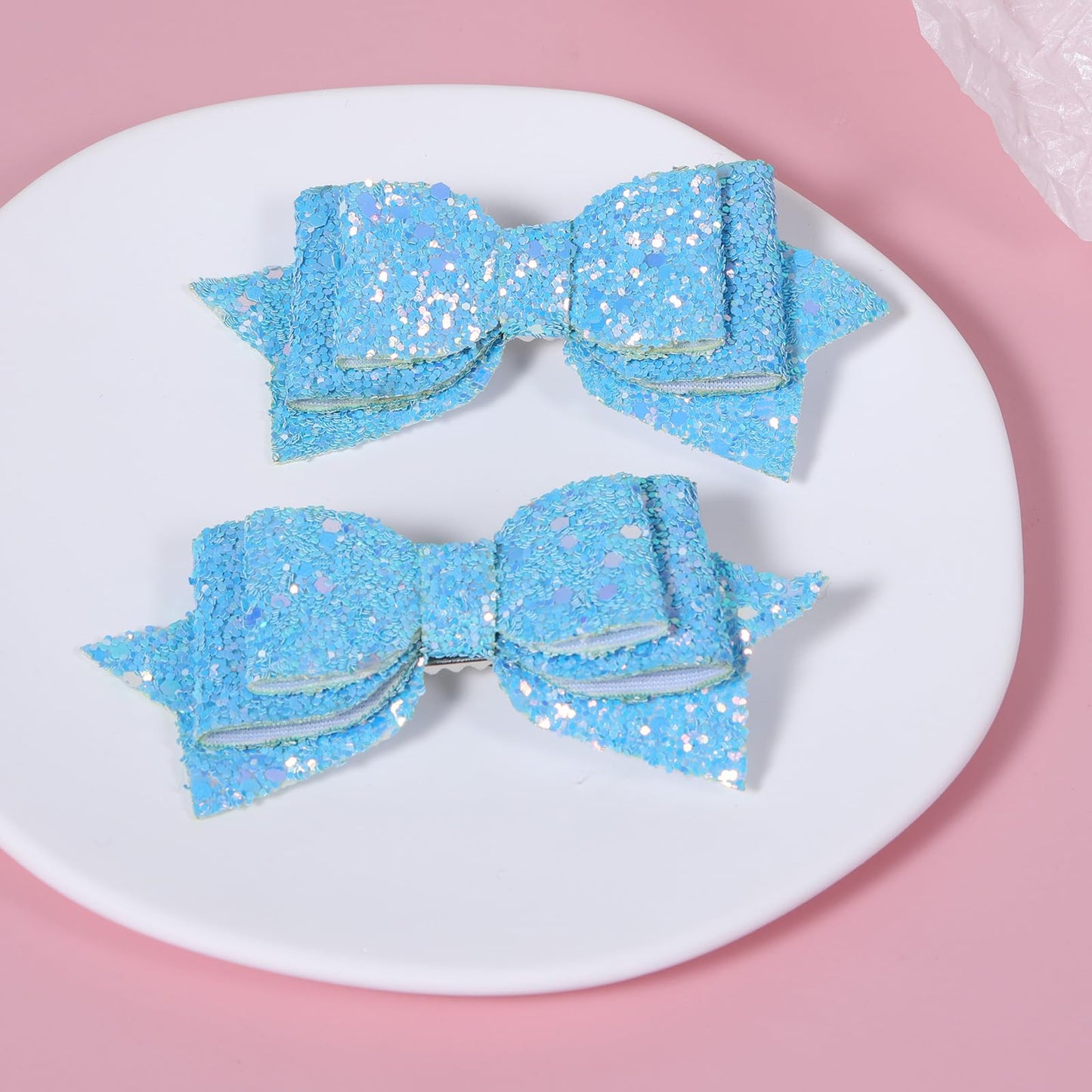 4inch Glitter Hair Bow Clips Sparkly Sequins Blue Alligator Barrettes Hairpins for Toddler Teens Cheerleader Girls Kids July Forth outfit Decor Accessories Back School Gift