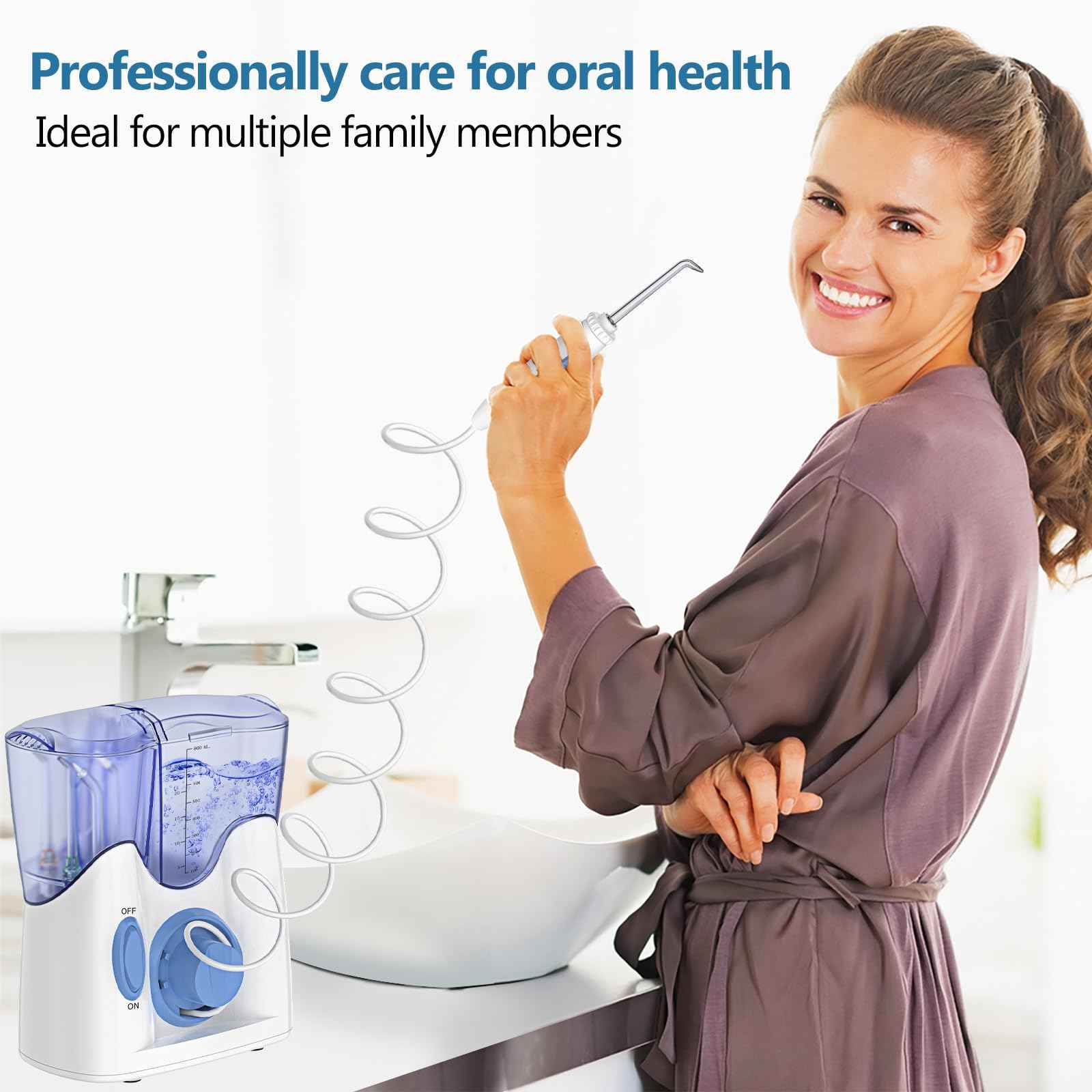 H2ofloss® Dental Water Flosser for Teeth Cleaning with 13 Multifunctional Tips&800ml Capacity, Professional Countertop Oral Irrigator Quiet Design(HF-9)