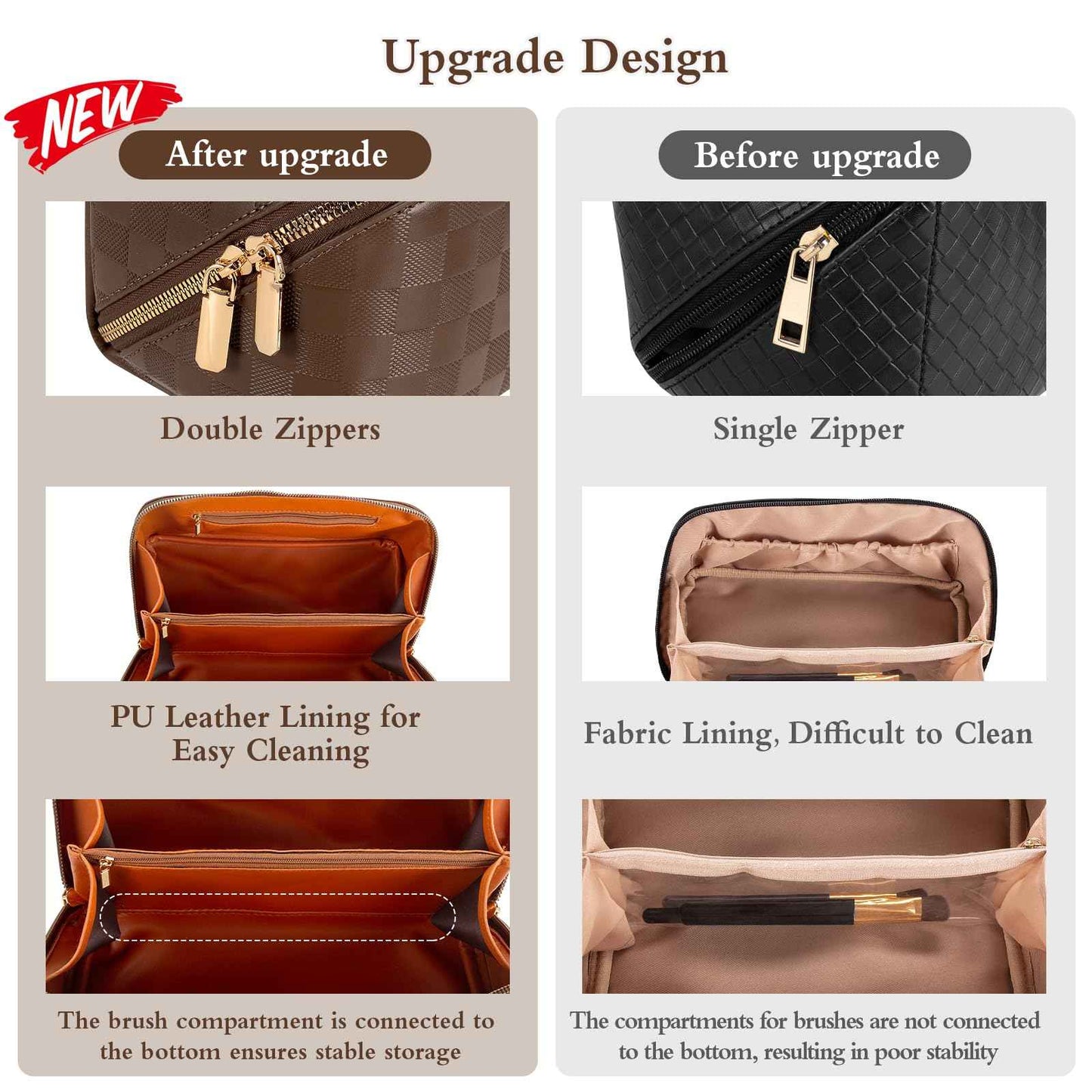 Abiudeng Travel Makeup Bag,Large Capacity Toiletry Bag Cosmetic Bags for Travel Essentials,Waterproof Portable Pouch Open Flat Makeup bag Organizer with Divider and Handle(Checkered-Brown)