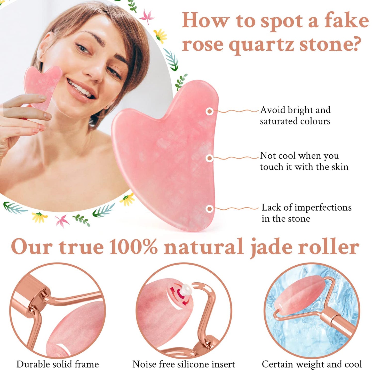 ZS ZESHIN 3 in 1 Jade Roller and Gua Sha Set,Anti-Aging Rose Quartz Face Roller Massager & Guasha Tool for Face, Eye, Neck - Natural Beauty Skin Care Tools for Body Muscle Relaxing Reduce Wrinkles