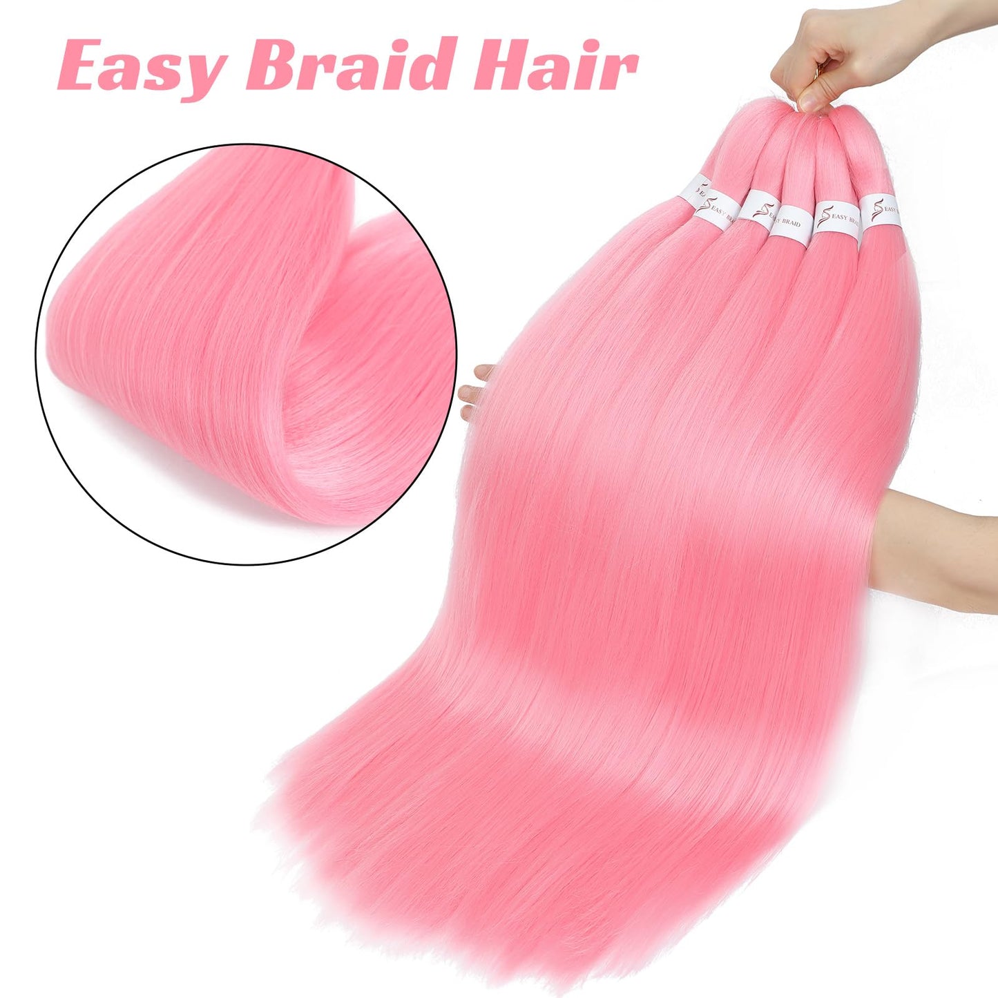 Royota Pink Braiding Hair Pre stretched 26 inch 3 Pieces Easy Braid Prestretched Colored Soft Yaki Pink Knotless Hair Extensions for Box Crochet Braids (Pink,26inch)