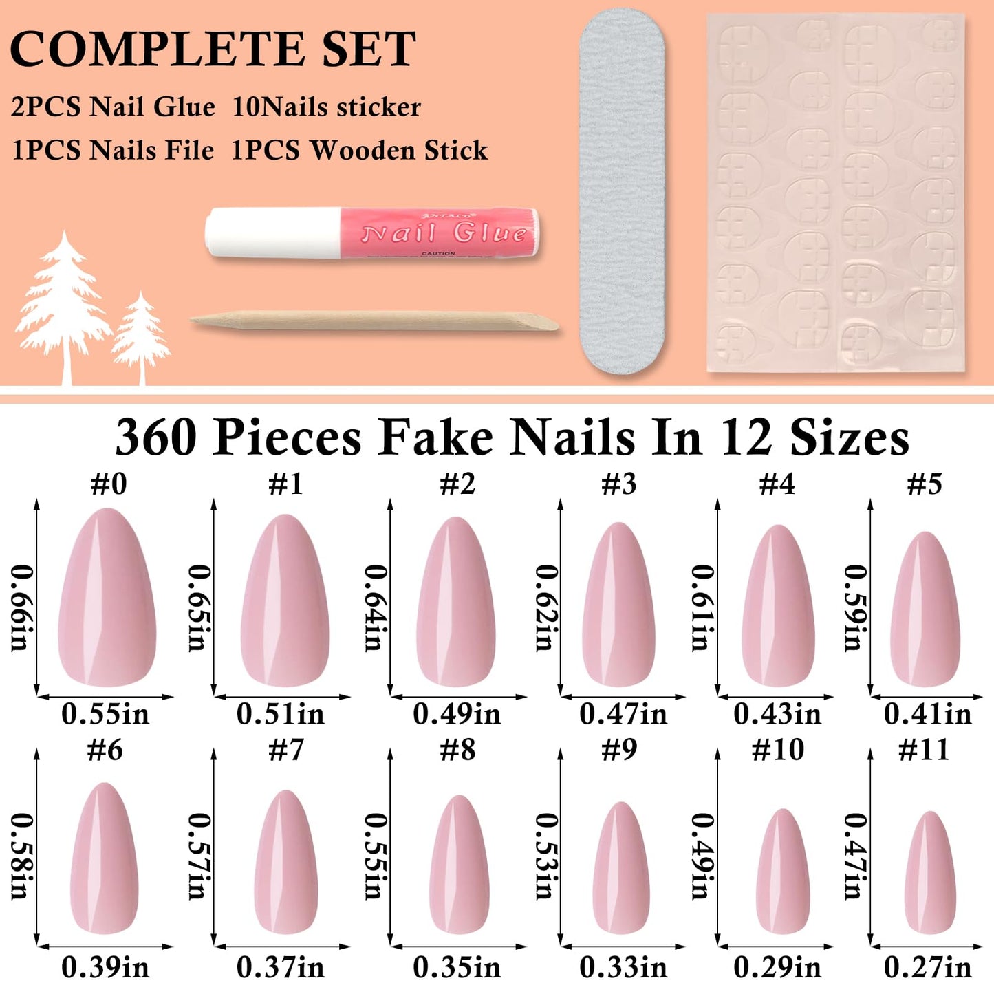 LoveOurHome 360pc Almond Press on Nails Medium Fake Nails Full Cover Almond Nail Tips Petal Fase Nail Colored Acrylic Nails Press ons Nail Almond Fingernails with Glue Adhesive Tabs for Women Girls