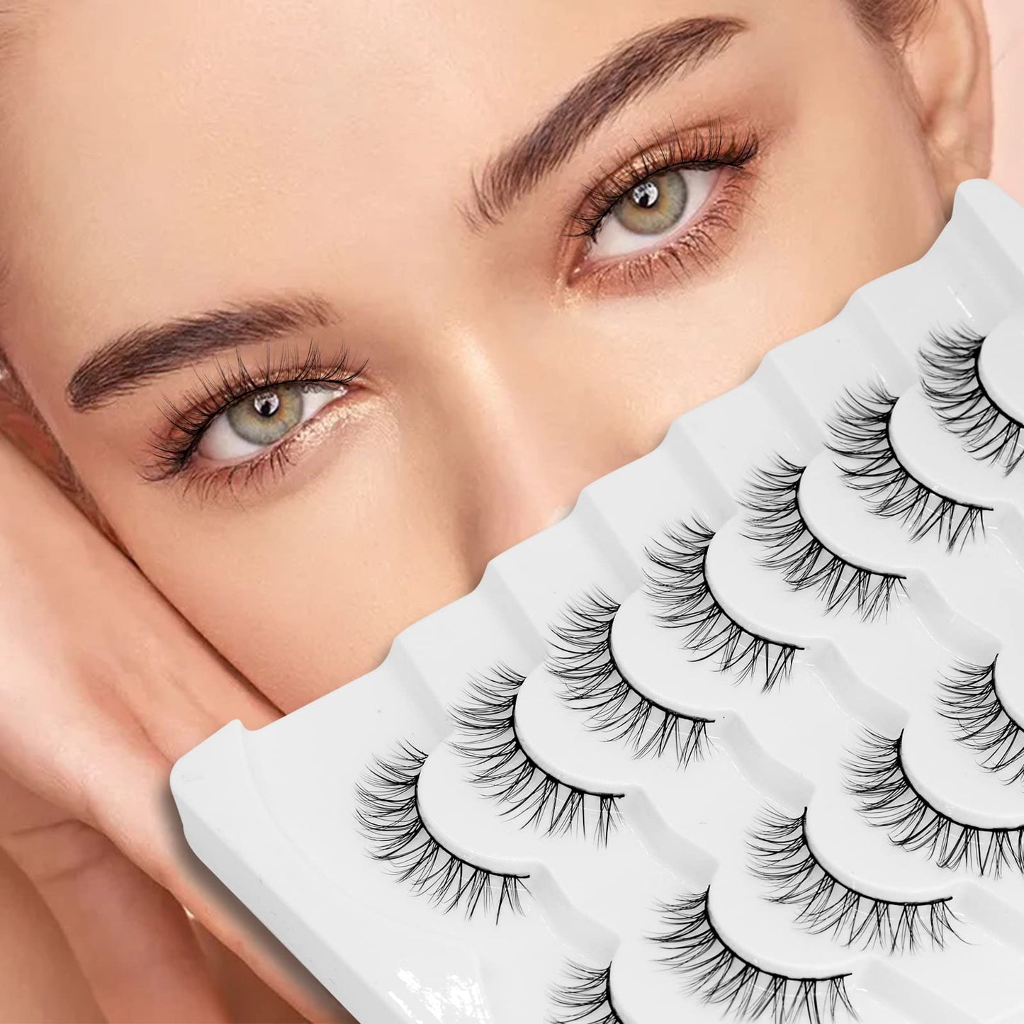 Bluesmurfs Fake Eyelashes Natural Look False Lashes Soft Thin Band Eyelashes Daily Use False Eyelashes 7 Pairs Pack