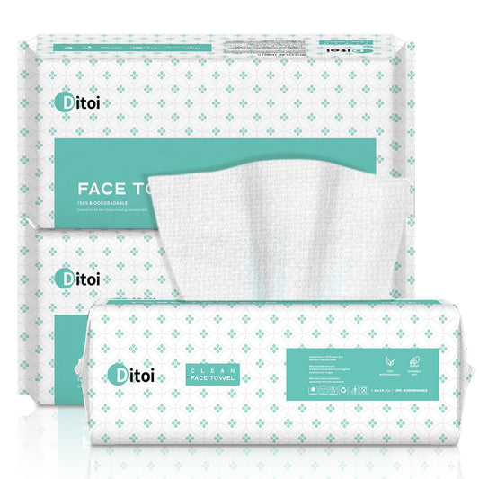 Ditoi Disposable Face Towel, 180 Count Soft Face Towels, Thicker Facial Tissue for Skin Care, Makeup Remover Dry Wipes, Face Towelettes for Cleansing, 7.8"×8.7"