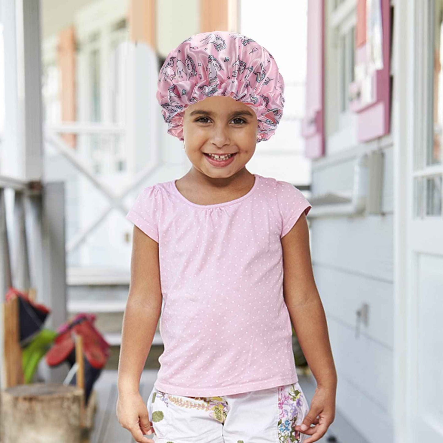 CACASO 4 Pieces Kids Satin Bonnet Sleeping Cap,Adjustable Satin Sleep Cap for Sleeping Hair Bonnet,Double Layer Reversible Sleep Bonnet Soft Night Hats for Natural Hair Toddler Child Baby(A-Unicorn)