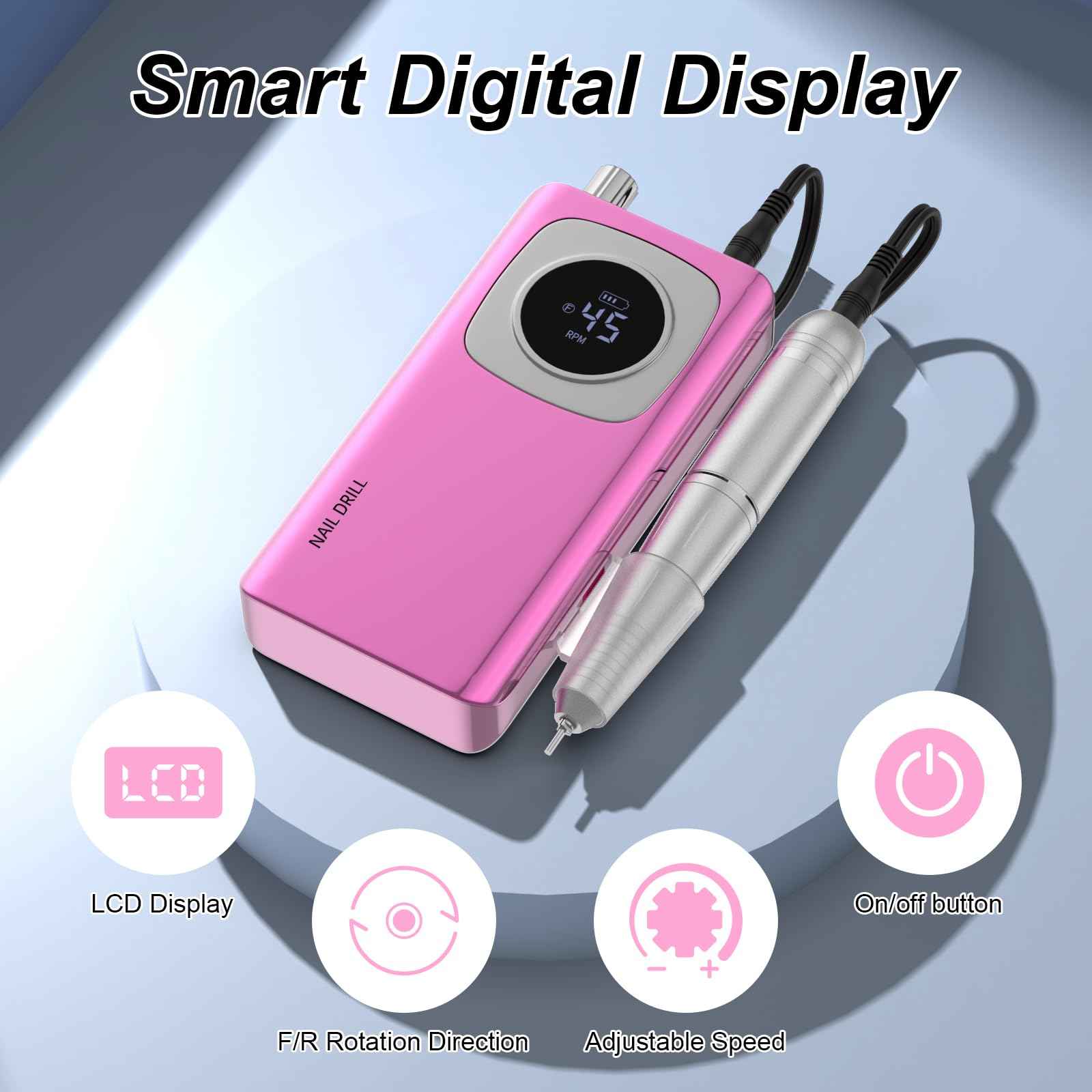 Electric Nail Drill Professional: Rechargeable Nail File with Bits for Acrylic Gel Nails, Professional Nail Drill Manicure Pedicure Polishing Shape Tools for Home Salon