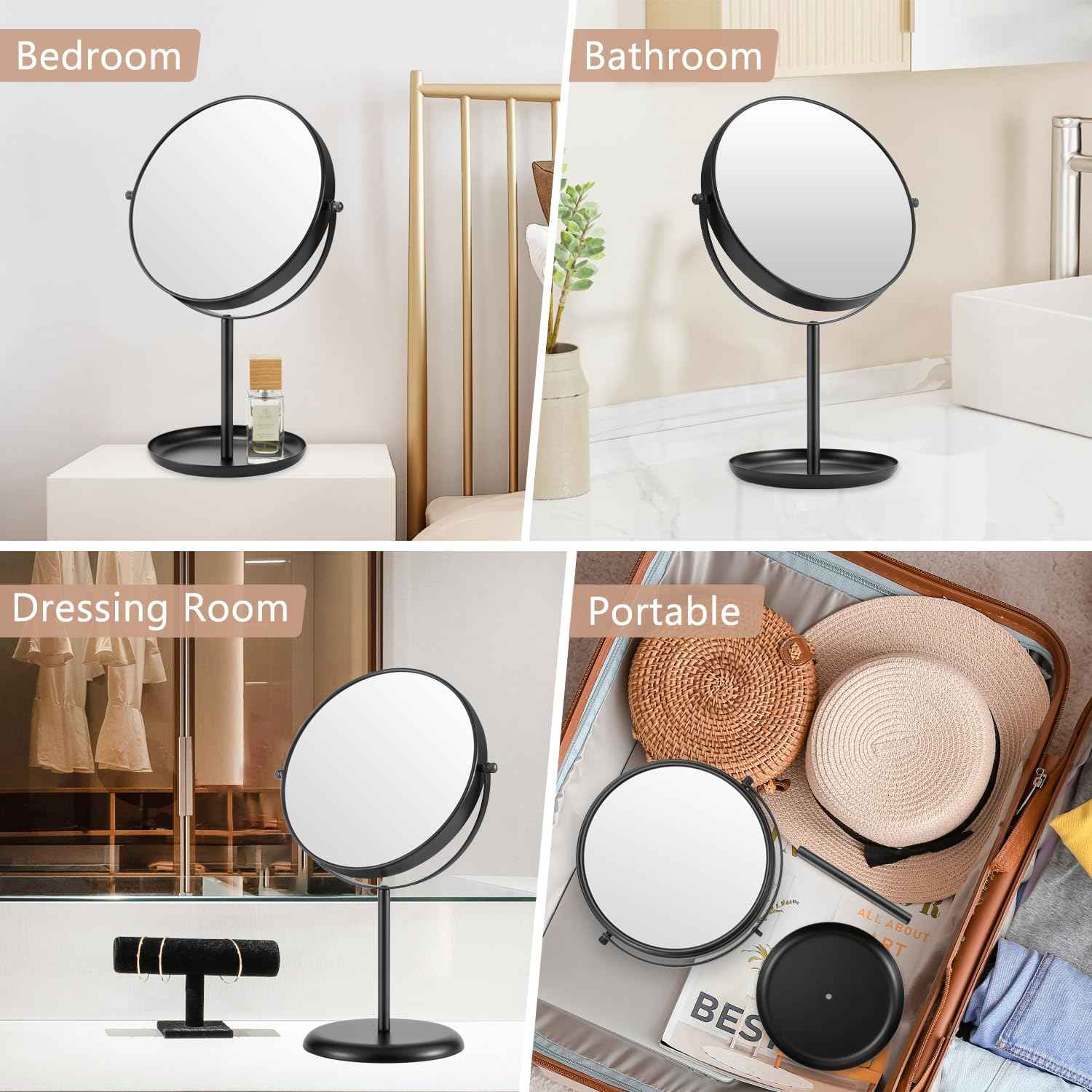 DECLUTTR 15X Magnifying Makeup Mirror, 9 Inch Tabletop Mirror on Stand, Large Double Sided Vanity Mirror for Desk, Black