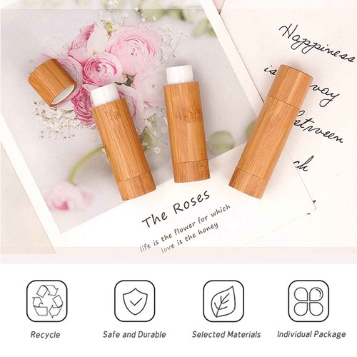 AUHOKY 12Pcs Bamboo Empty Lipstick Tubes, 5.5g Refillable DIY Lip Balm Tube Containers with Clear PP Plastic Inner, Cosmetic Lipstick Lip Gloss Deodorant Case Holder For Women Girls Makeup