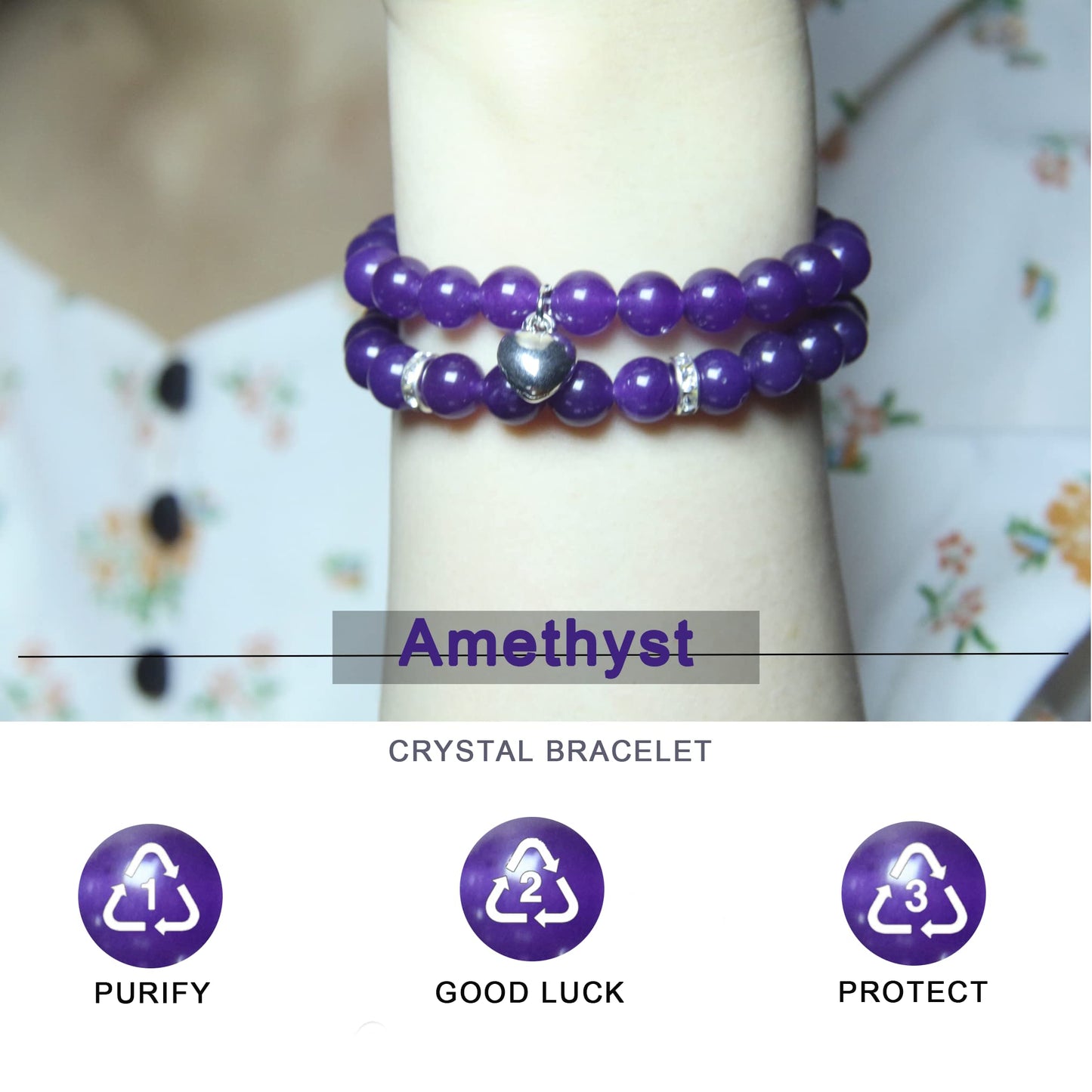 Healing Bracelets for Women - Amethyst Bracelet - Healing Prayers Crystal Bracelet, 8mm Natural Stone Anti Anxiety Stress Relief Yoga Beads Get Well Soon Gifts