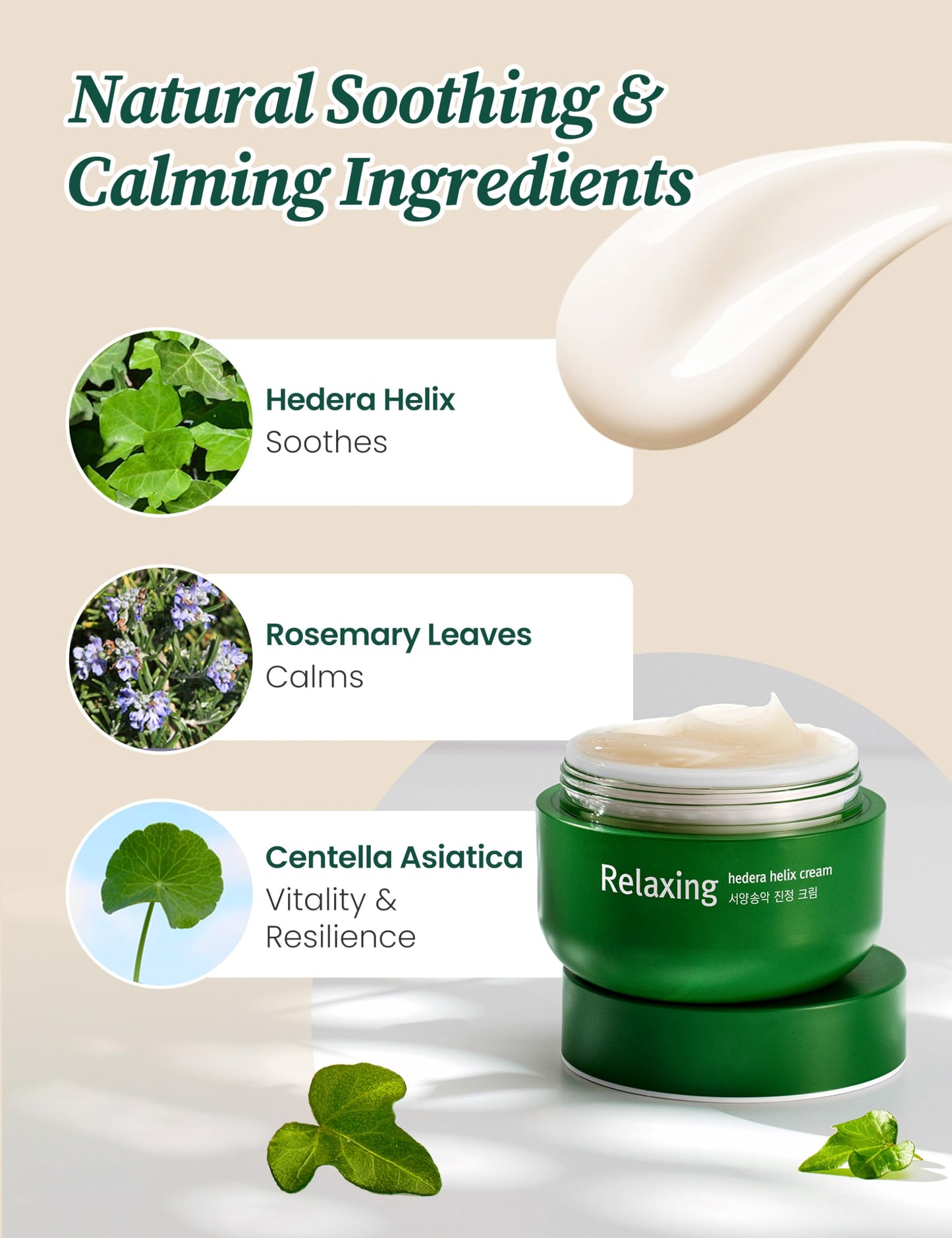 MILKTOUCH Hedera Helix Relaxing Cream - Redness Relief Face Moisturizer, Hydrating & Calming Cream for Sensitive and Redness-Prone Skin with Hedera Helix, Cica Extract, Soothes Rosace 1.69 oz.