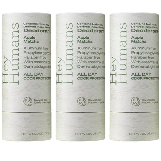 Hey Humans Deodorant, Aluminum Free Deodorant for Women and Men, Contains Naturally Derived Ingredients, All Day Odor Control, Refreshing Essential Oils, Earth Friendly Package, Apple Matcha