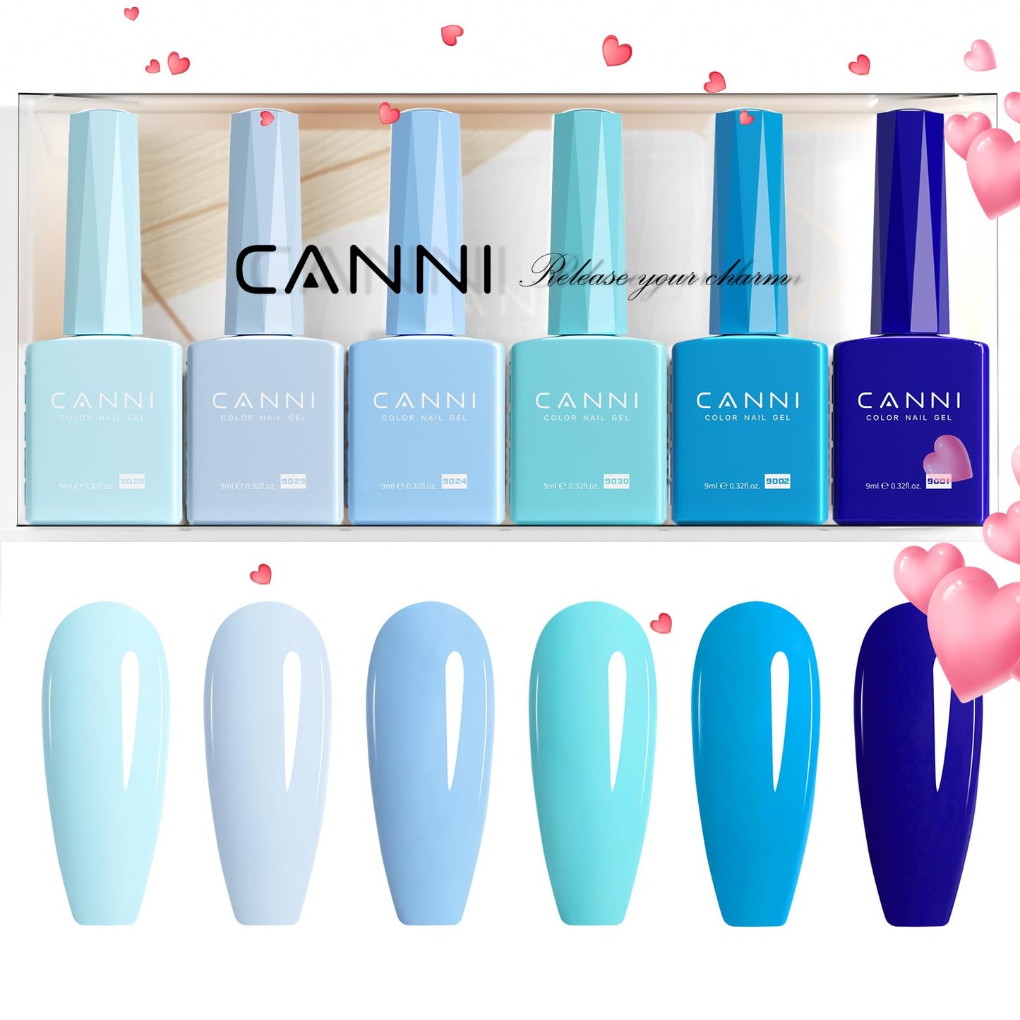 CANNI 6Pcs 9ml Navy Blue Gel Nail Polish Set- Dark Blue Gel Polish Kit Royal Light Baby Blue Colors DIY at Home Salon Christmas New Year's Gifts for Girls