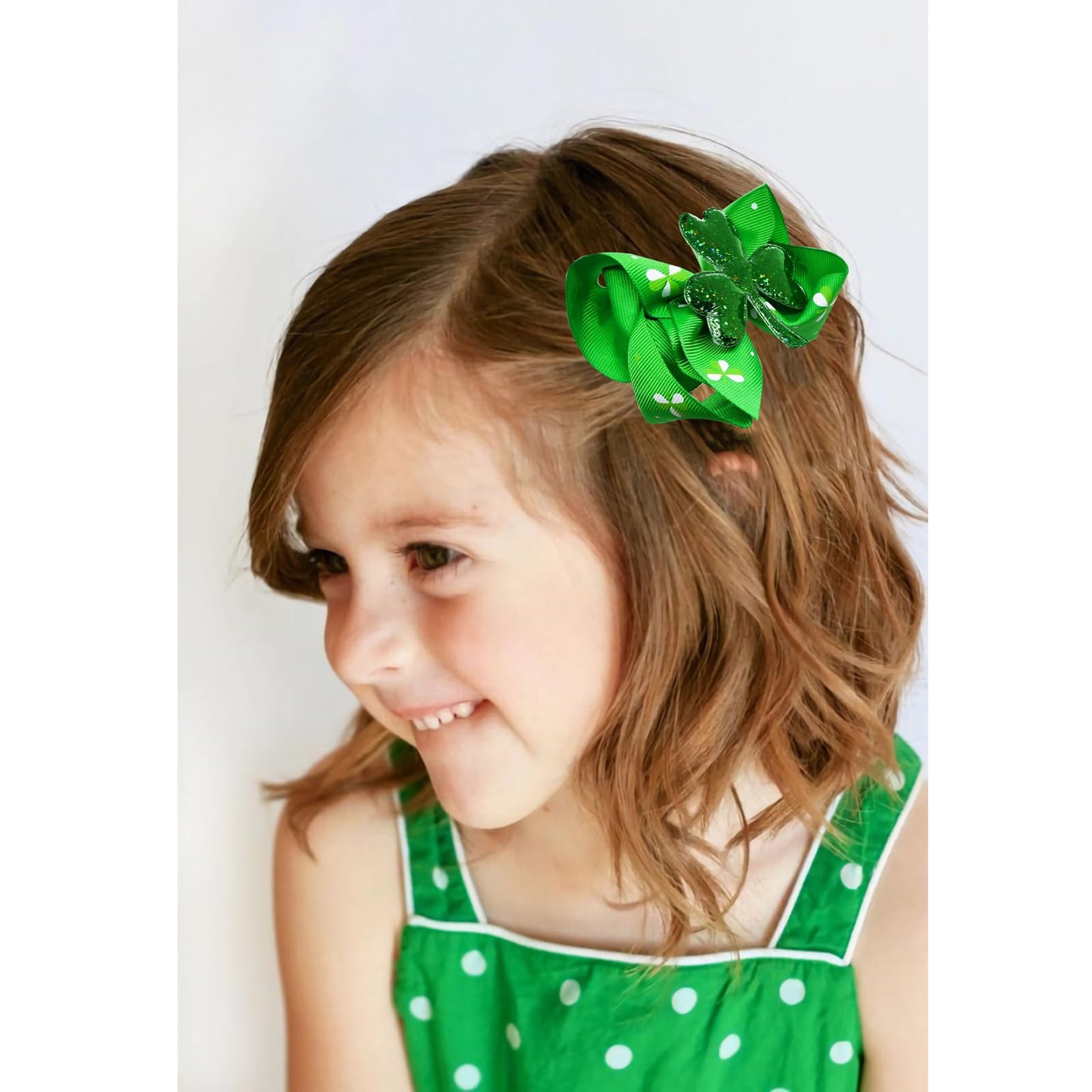 JUCCPUL 7Pcs St. Patrick's Day Hair Bows Clips for Girls Hair Accessories Toddler Bows for Girls Kids(Green)