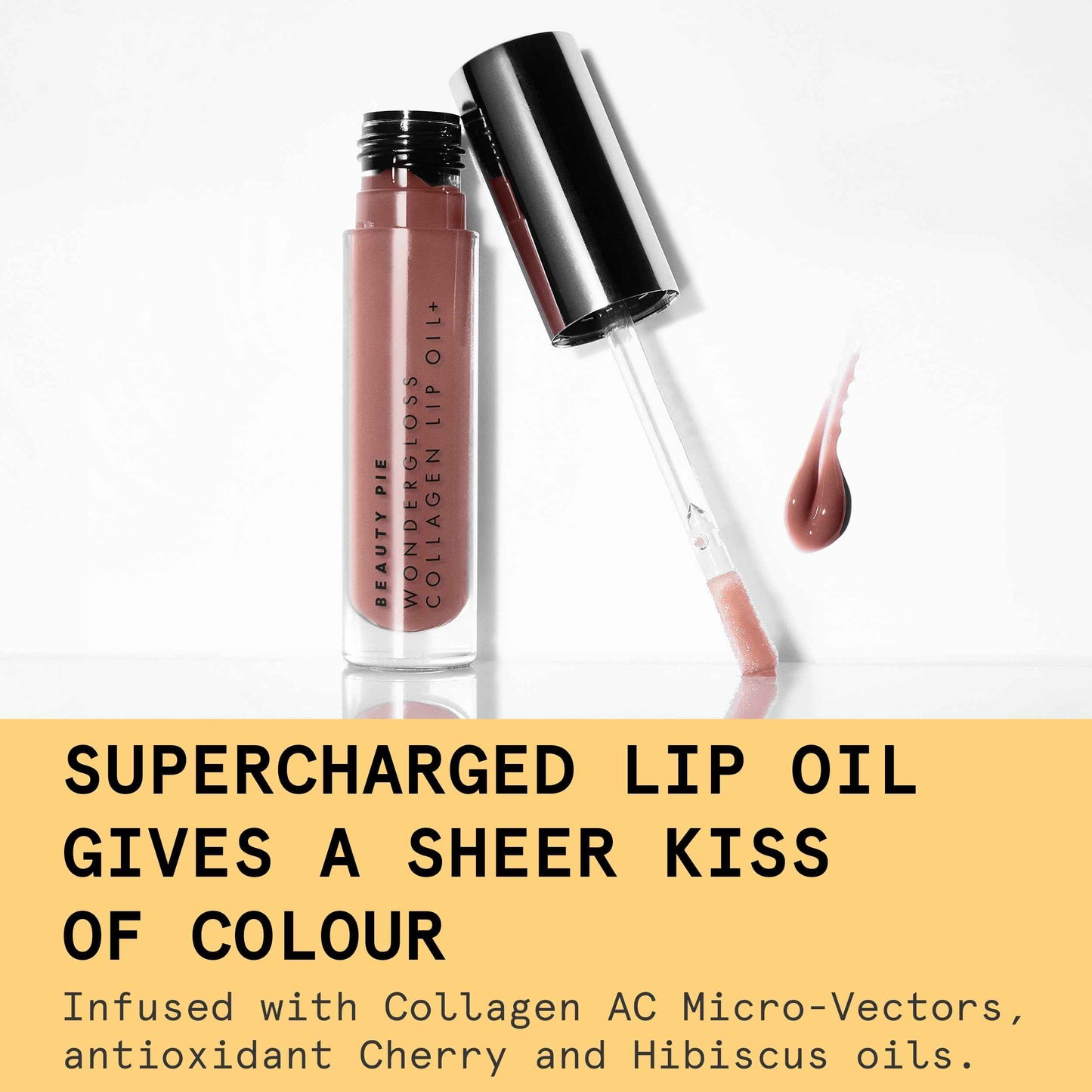 Beauty Pie Wondergloss Collagen Lip Oil + Nude Nectar 0.13 fl oz – Hydrating, Plumping, Non‑Sticky Lip Oil Gloss Hybrid with Collagen AC Micro‑Vectors & Cherry Hibiscus Oils
