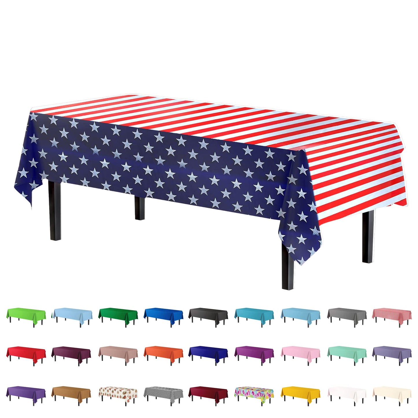 Exquisite 6-Pack Premium Rectangle American Flag Design Plastic Tablecloth - USA Stars and Stripes Tablecloth Disposable Plastic Table Cover for July 4th - 54 inch. x 108 inch.