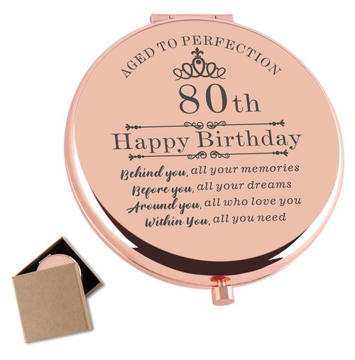 Cawnefil 80th Birthday Gifts for Women Rose Gold Compact Makeup Mirror - 80th Birthday Gift for Women, Perfect for Mom, Grandma, Sister, Friends