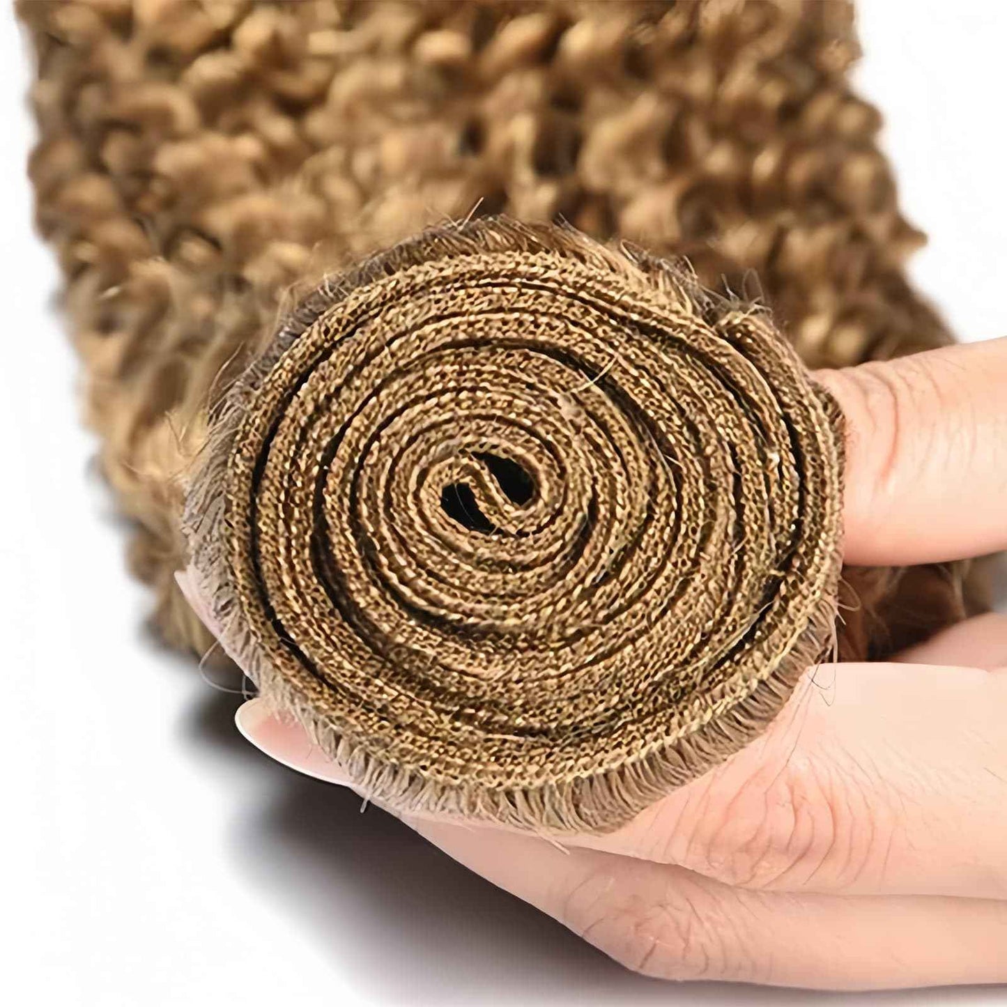 Honey Blonde Deep Wave Bundles Color #27 Brazilian Hair 10 12 14 Inch 3 Bundles Double Weft Defined Curly Deep Wave Extensions Soft and Bouncy for Black Women