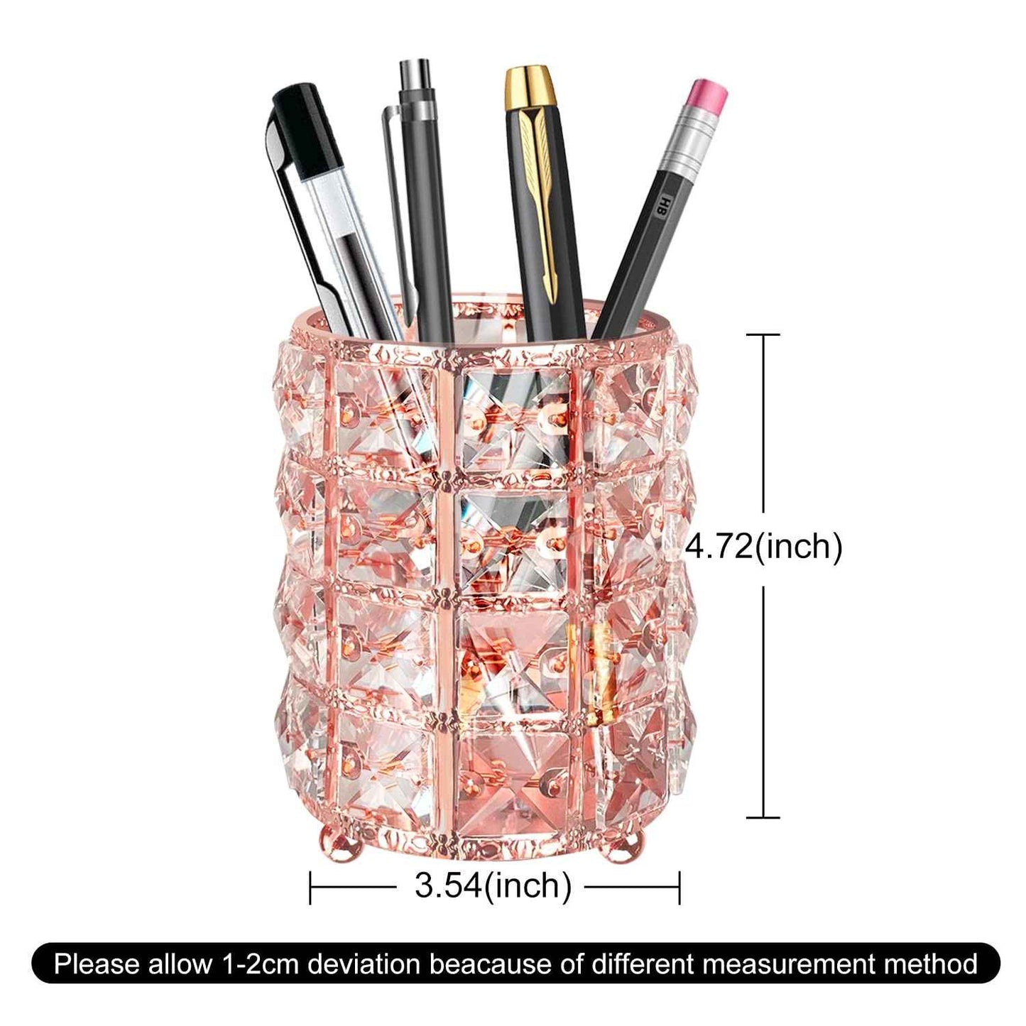 XB'ANG Flower Pattern Makeup Brush Holder Organizer Crystal Cosmetic Cup Eyeliners Eyebrow Pencil Storage Box Container Vanity Decor Accessories (Rose Gold)