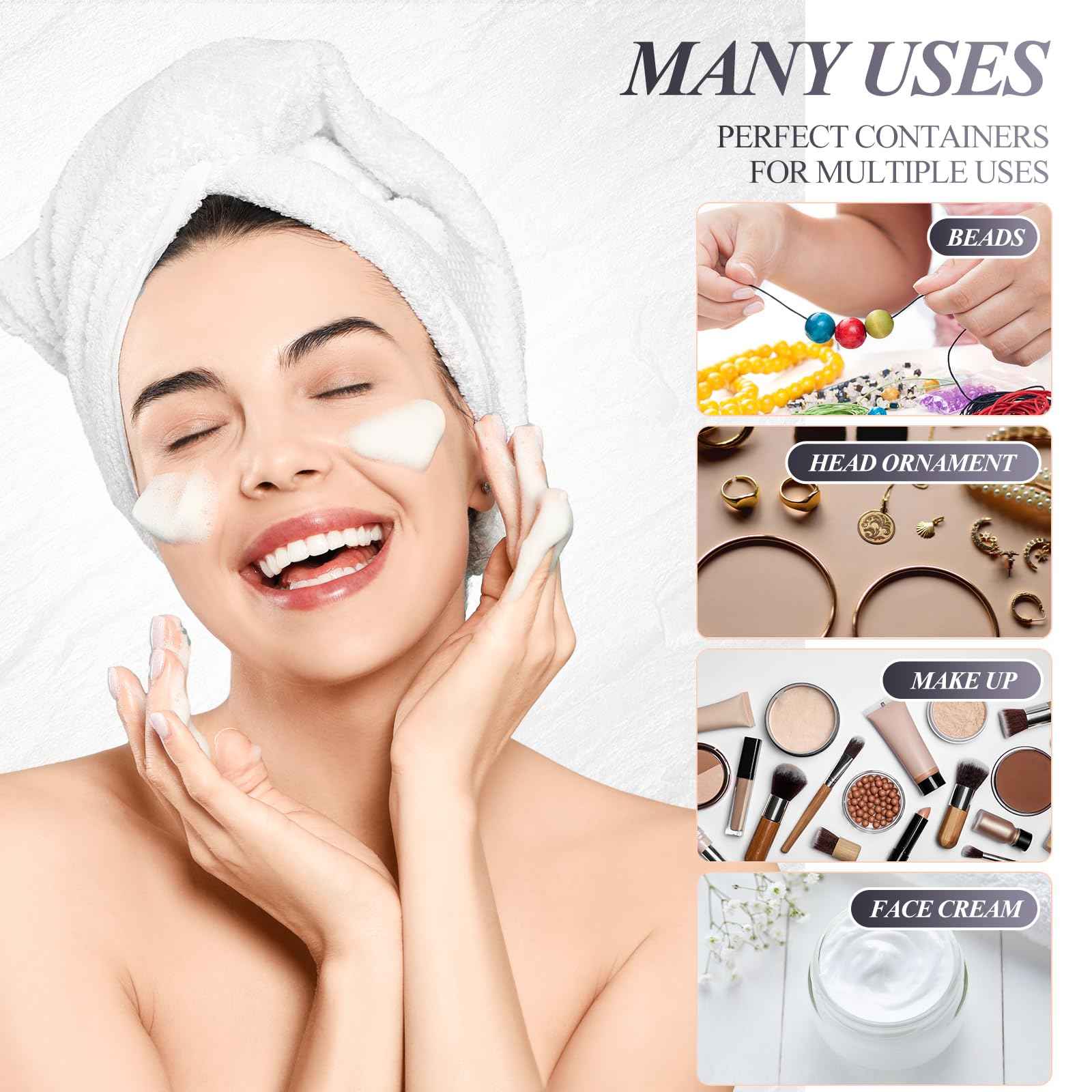 Patelai 60 Pcs Plastic Container Jars with Lids Round Clear Travel Cosmetic Container Jars for Toiletries, Lotion, Cream, Ointments, Makeup, Rhinestone, Samples, Kitchen Storage(Black,10 oz)