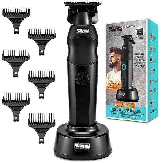 DSP Professional Hair Trimmer for Men, Beard Mustache Cordless Trimmer, Indicator Light with Charge Base, Zinc Alloy Body, Low Noise, Zero Gapped Edgers Trimmer (Black)