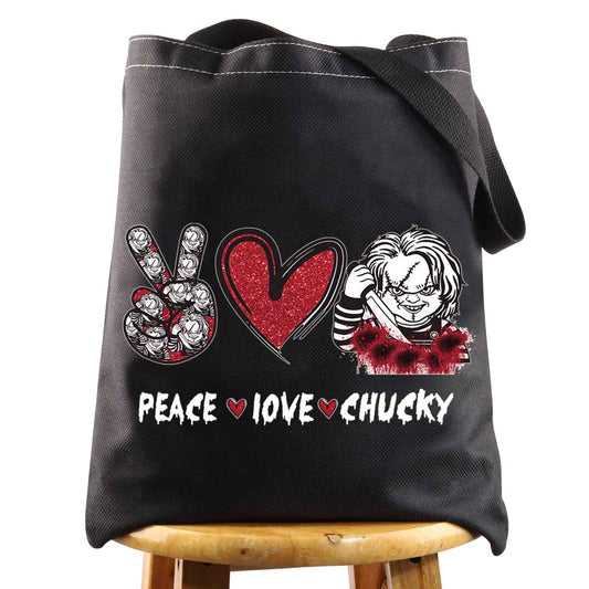 WZMPA Horror Movie Fans Cosmetic Bag, Peace Love Inspired Gift Makeup Zipper Pouch, Horror Merchandise (Peace Chuc TG BL)