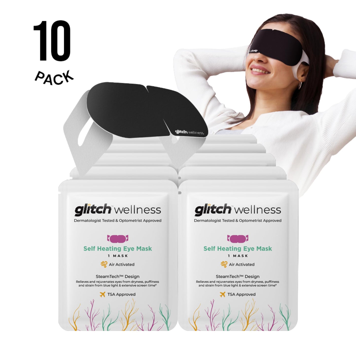 Glitch Wellness Steamtech Self Heated Eye Masks for Dry Eyes - 30 Eye Warm Compress for Fatigue and Dryness - Steam Eye Mask for Dry Eyes, Dry Eye Relief Product, 30 Disposable Eye Mask Heated.