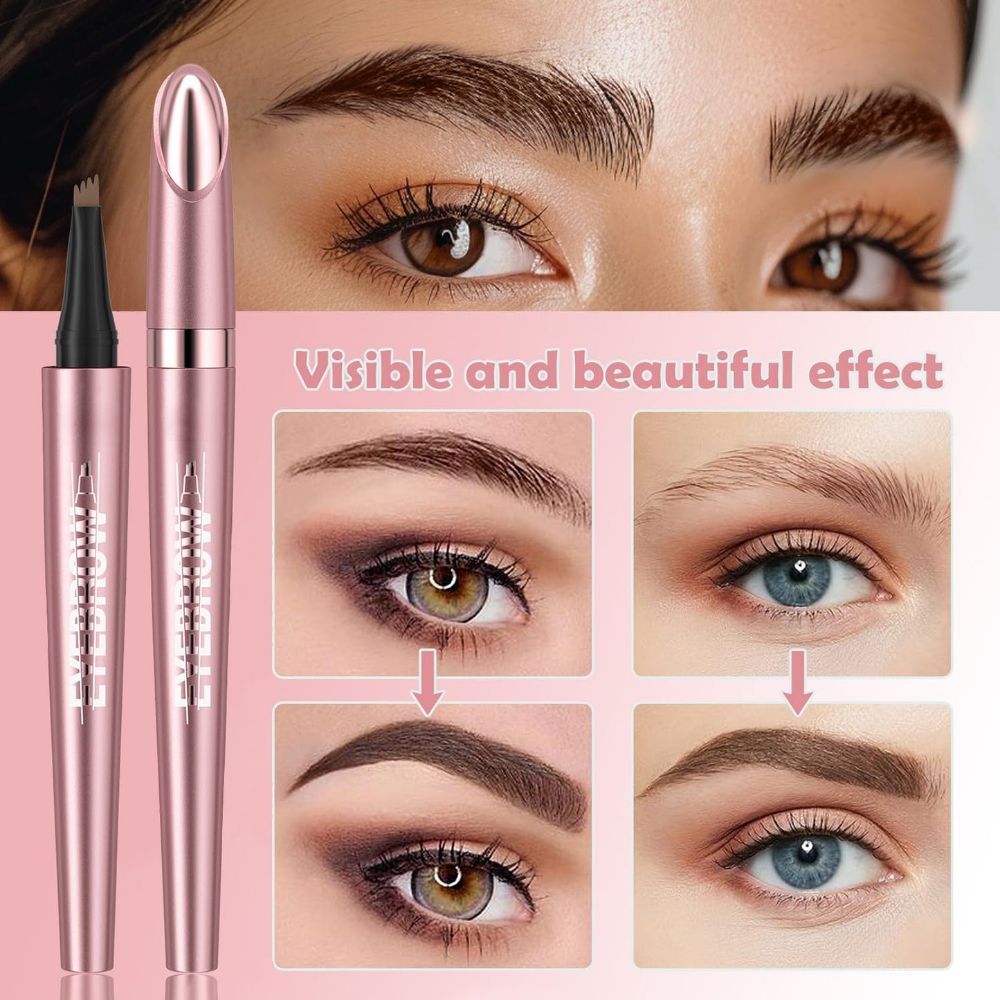 Kolvoii Microblading Eyebrow Pencil, 2024 New Eyebrow Tattoo Pencil, 3D Waterproof 4 Fork Tip Magic Eyebrow Pen, Natural Makeup Fine Stroke Long-Lasting Eyebrow Pencil Stay on All Day(Light Brown)